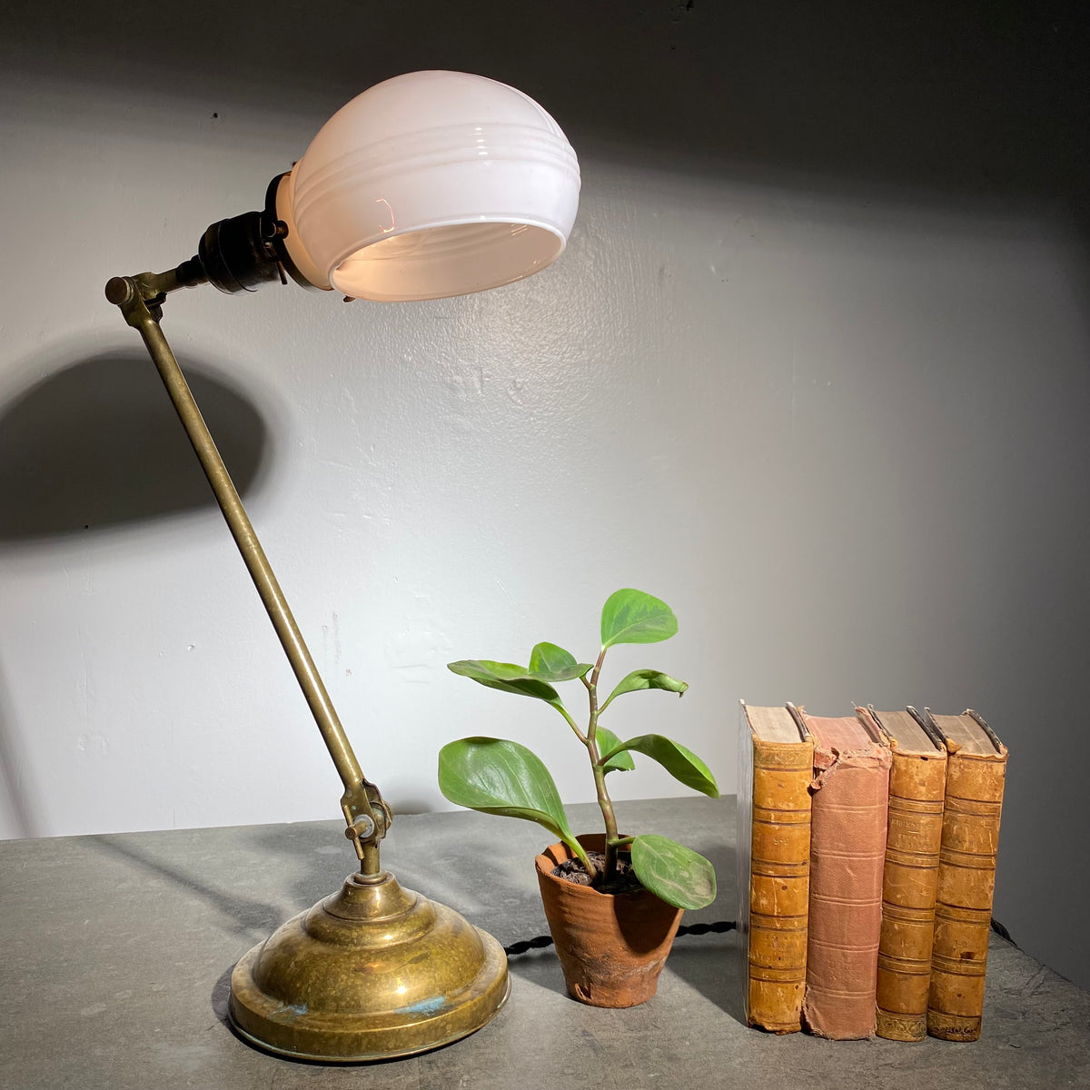 Faries Manufacturig Co. Brass Lamp with Milk Glass Shade