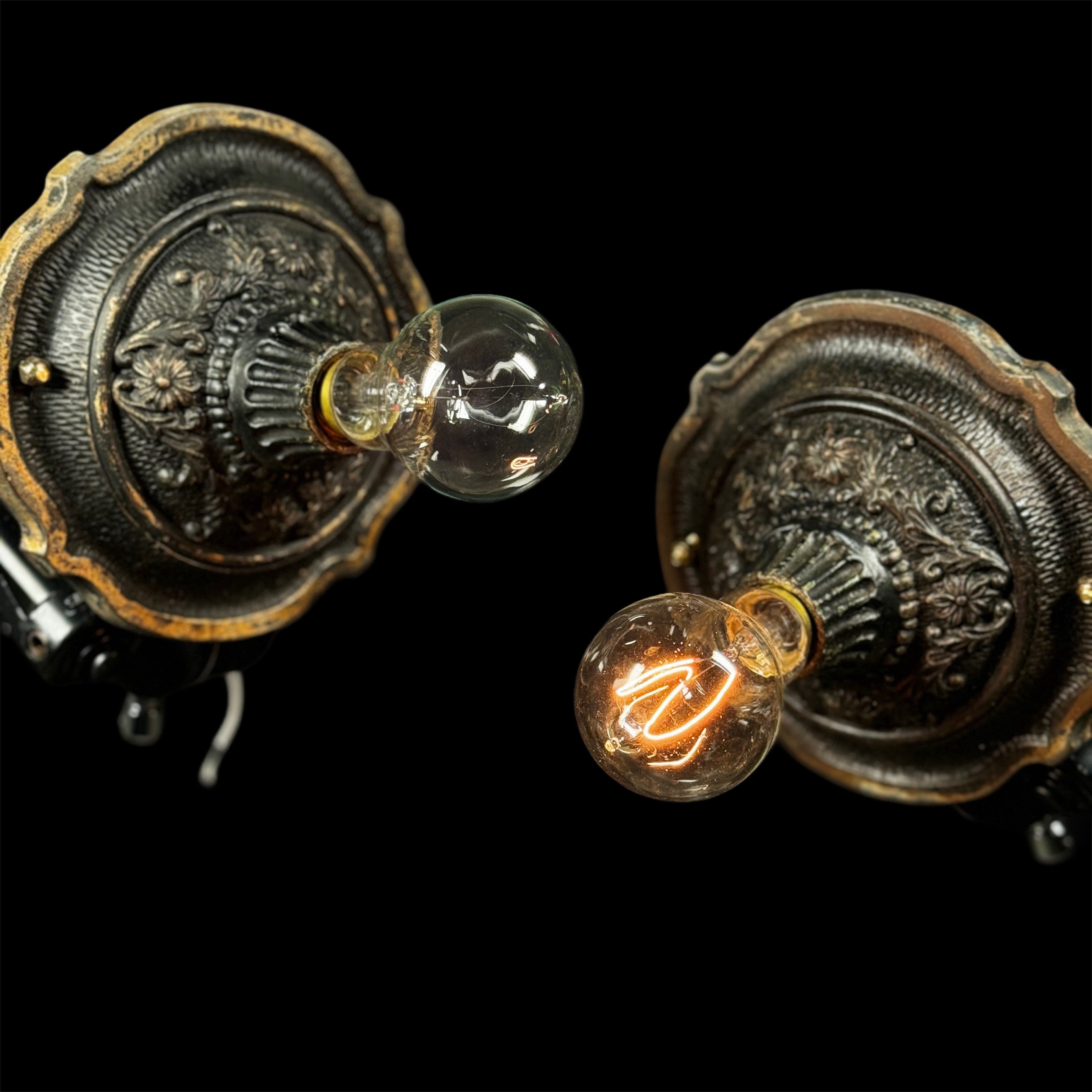 Pair of M.L.P Inc, C. 1920 Antique Cast Iron Flush Mount Lights