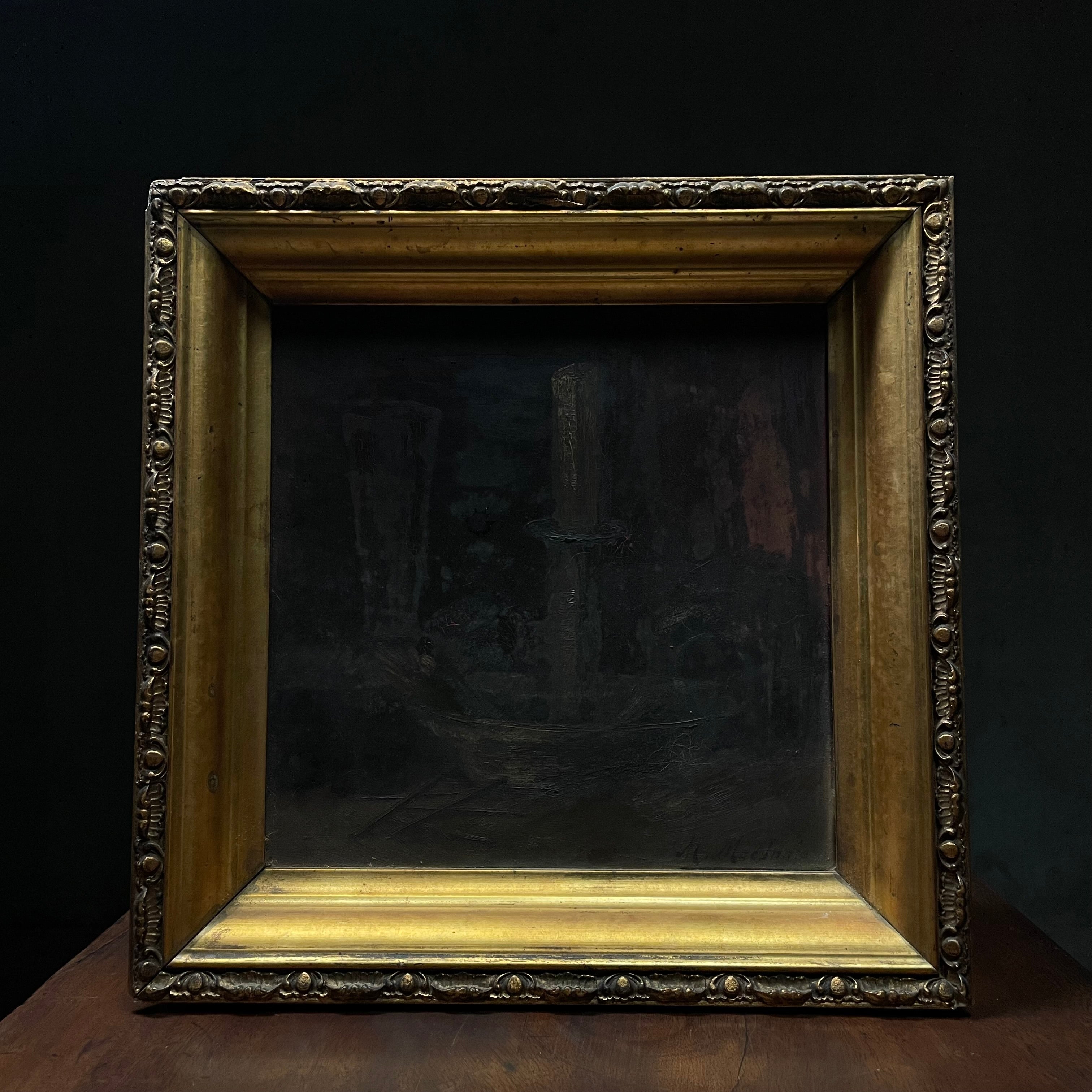 19th Century Signed Oil Board Still Life Painting