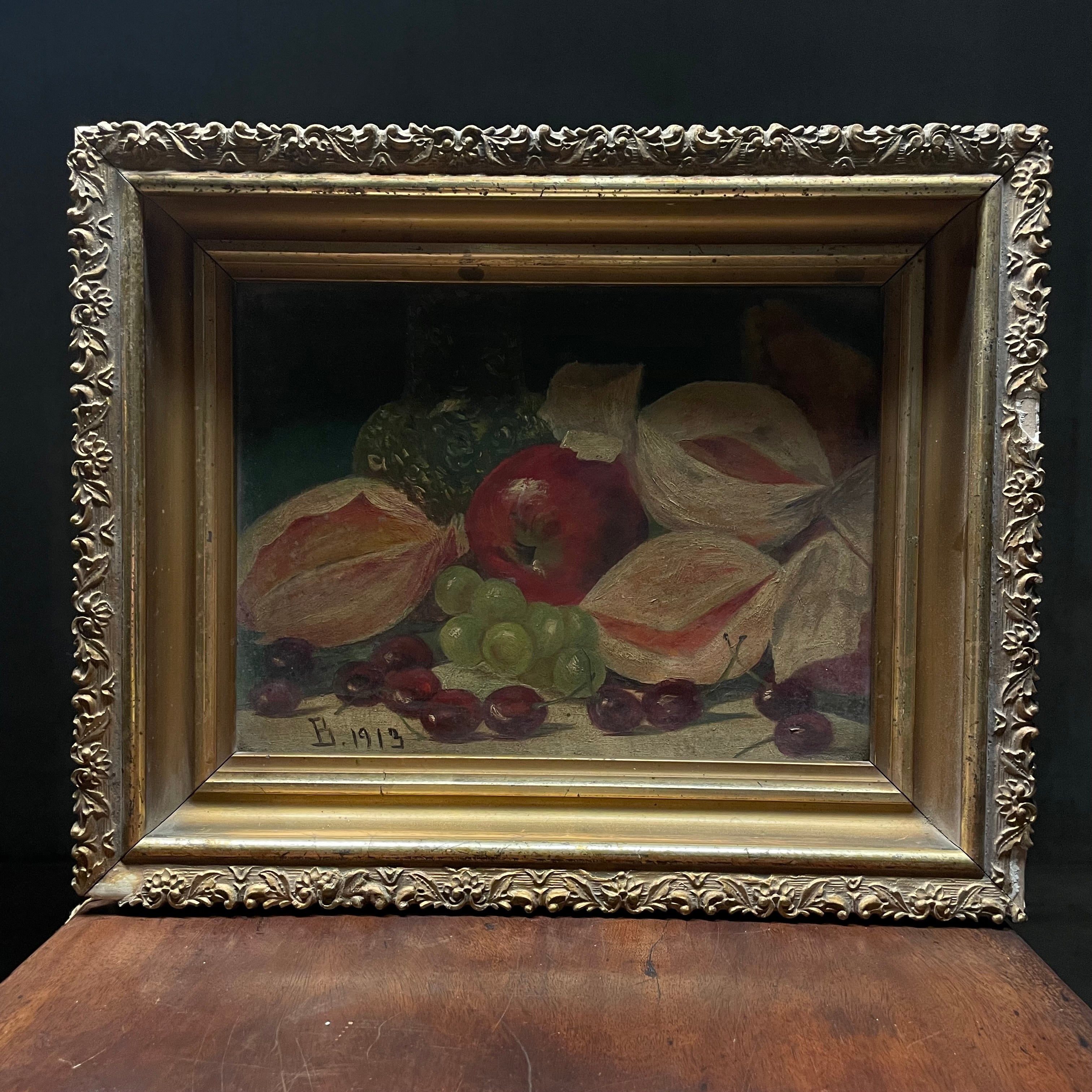 1913 Canadian Still Life Oil on Board Art