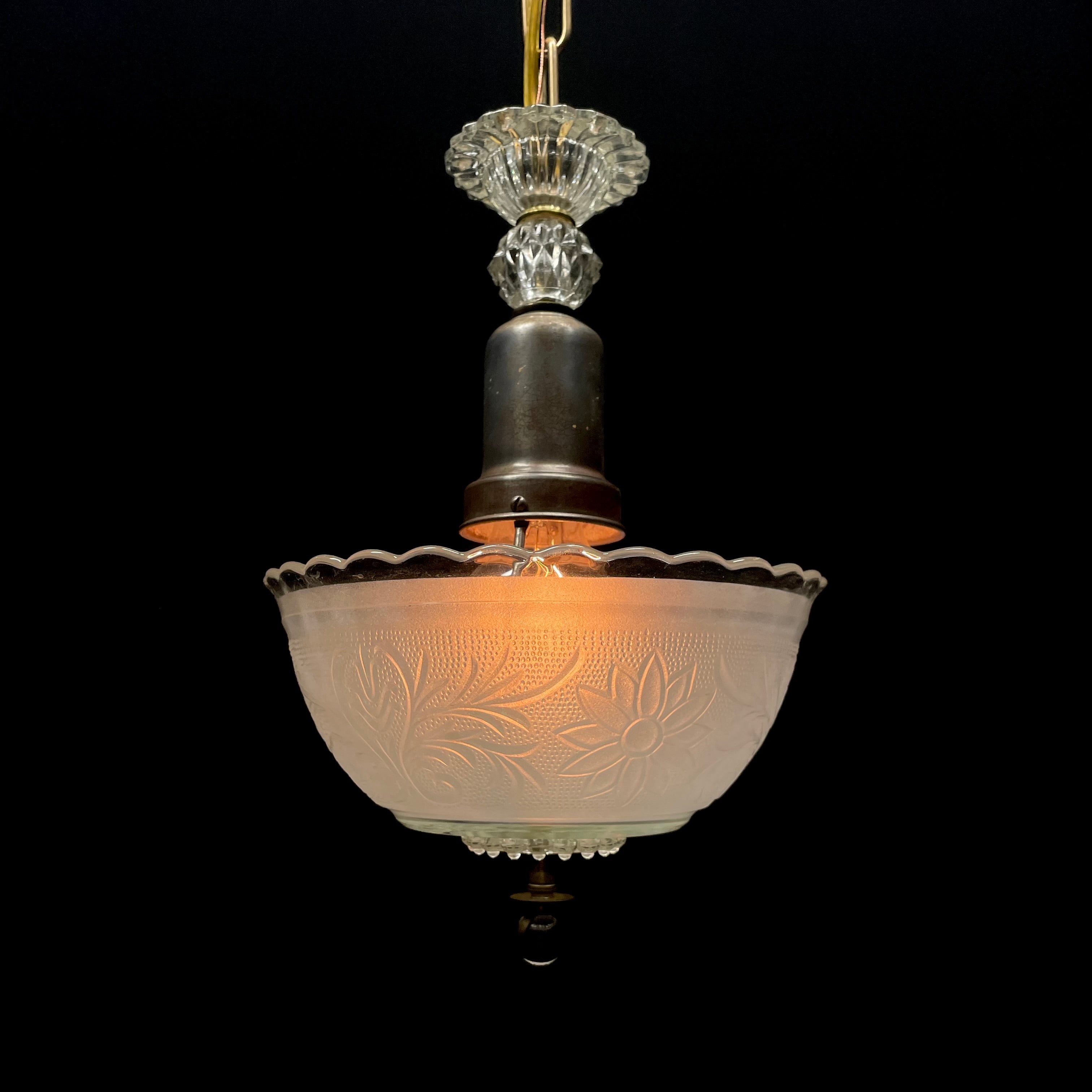 1930 Petite Frosted Glass Deco Pendant Light