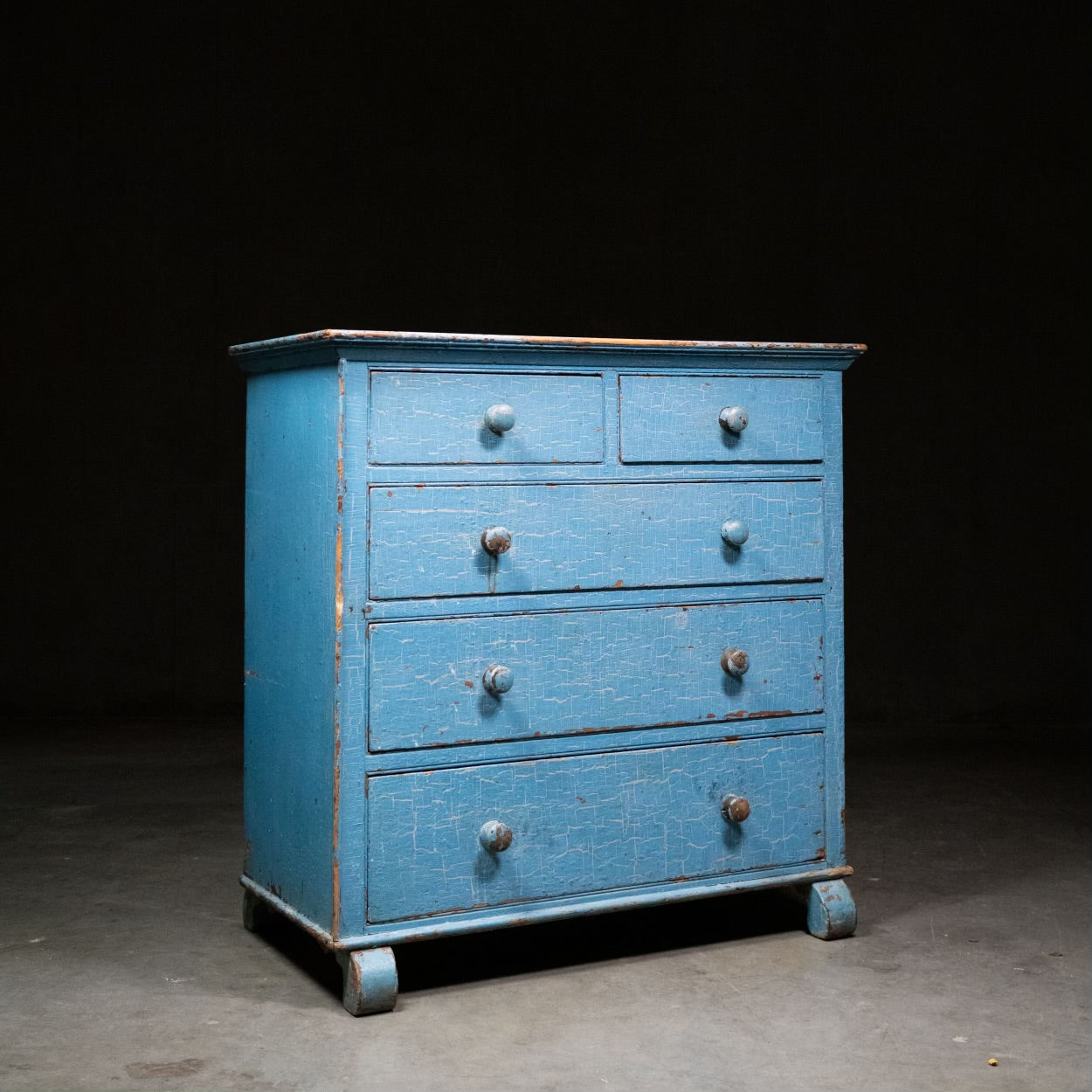 1860 Antique Sky Blue Pine Chest of Drawers