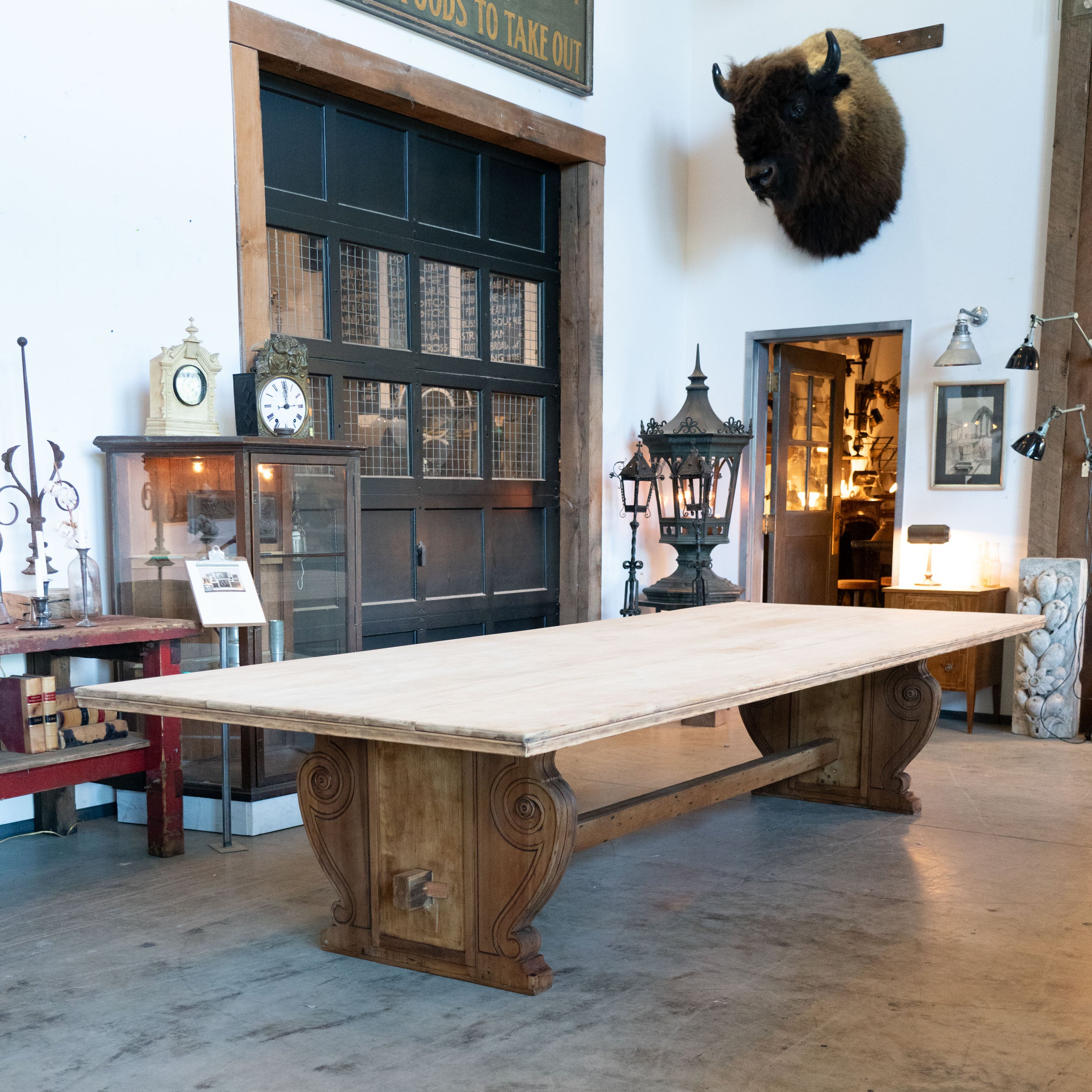 1910 Large Trestle Style 12 Ft Dining Table