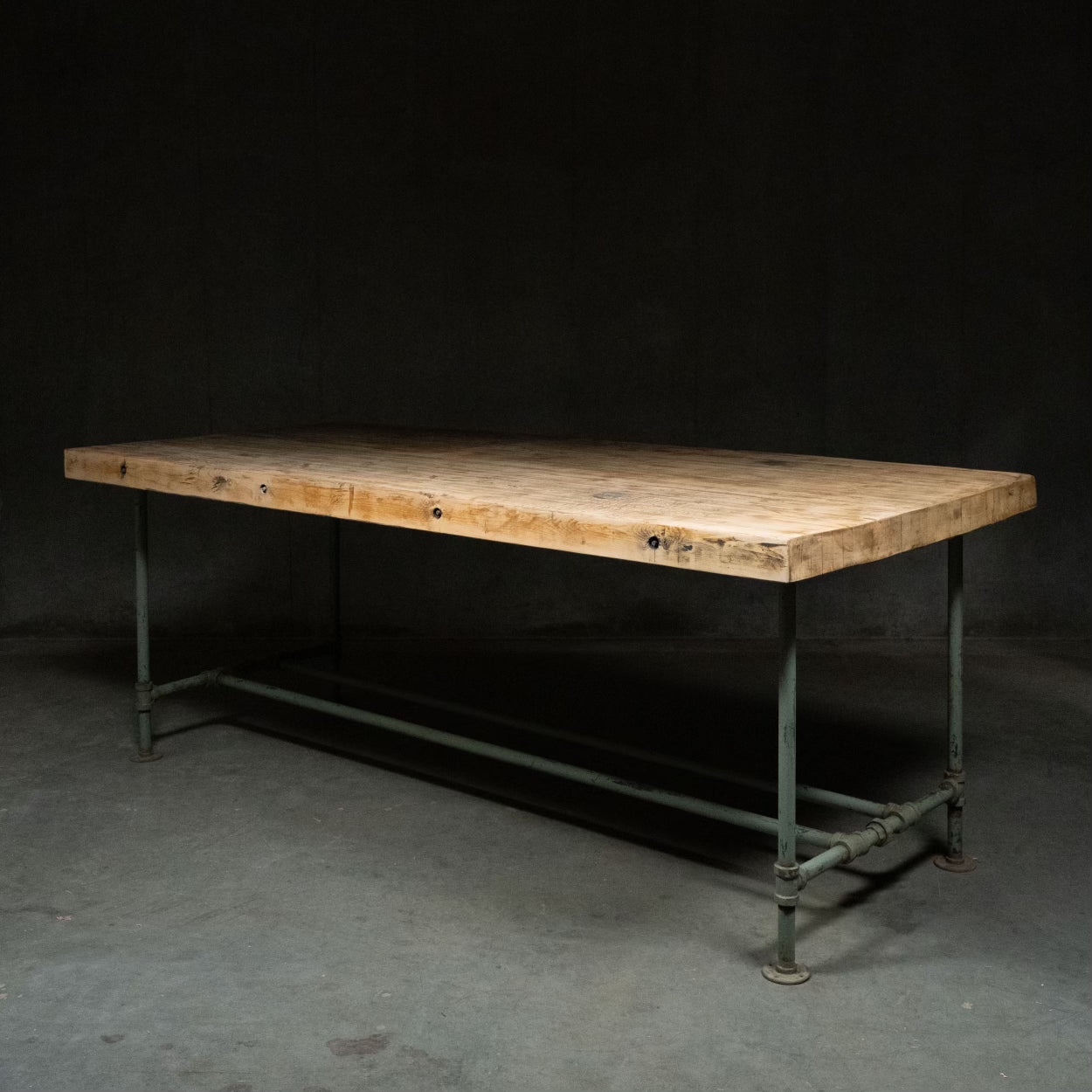 Industrial Work Table with Butcher Block Style Top