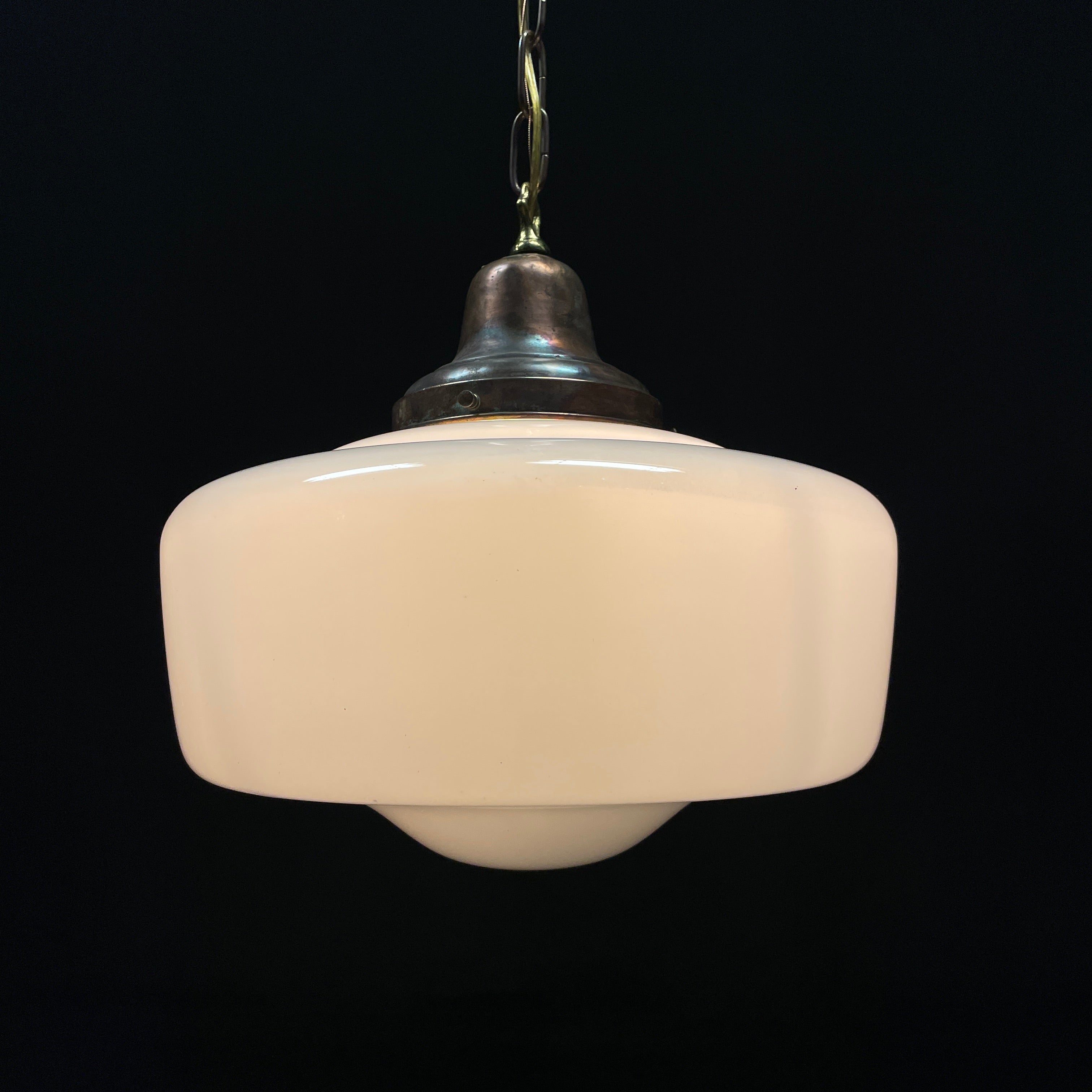 Single Copper 1930 Pendant Light with Milk Glass Shade