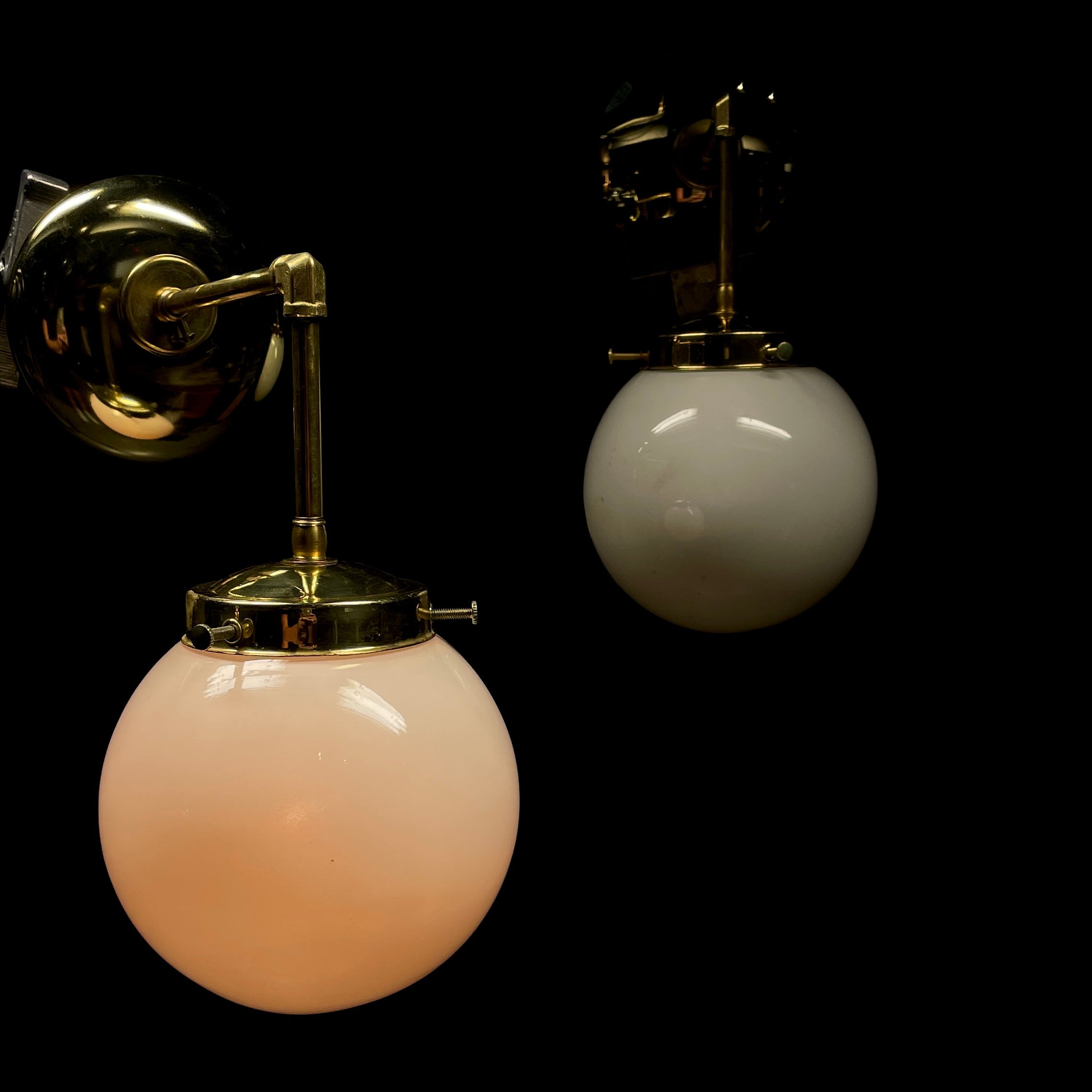 Pair of Brass Sconces with Milk Glass Globes