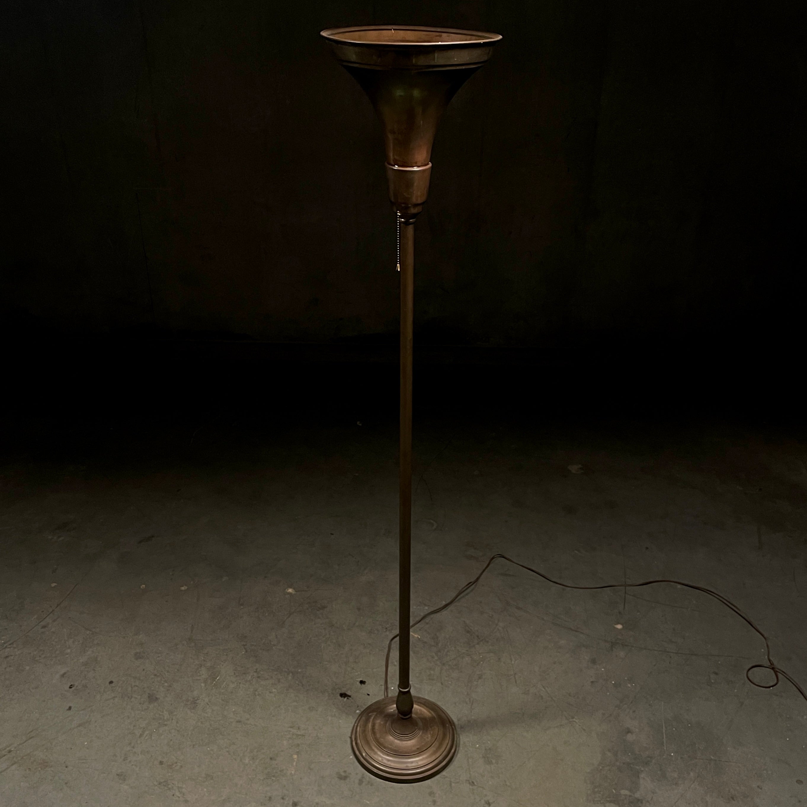 C 1930 Art Deco Uplight Brass Torchiere Floor Lamp