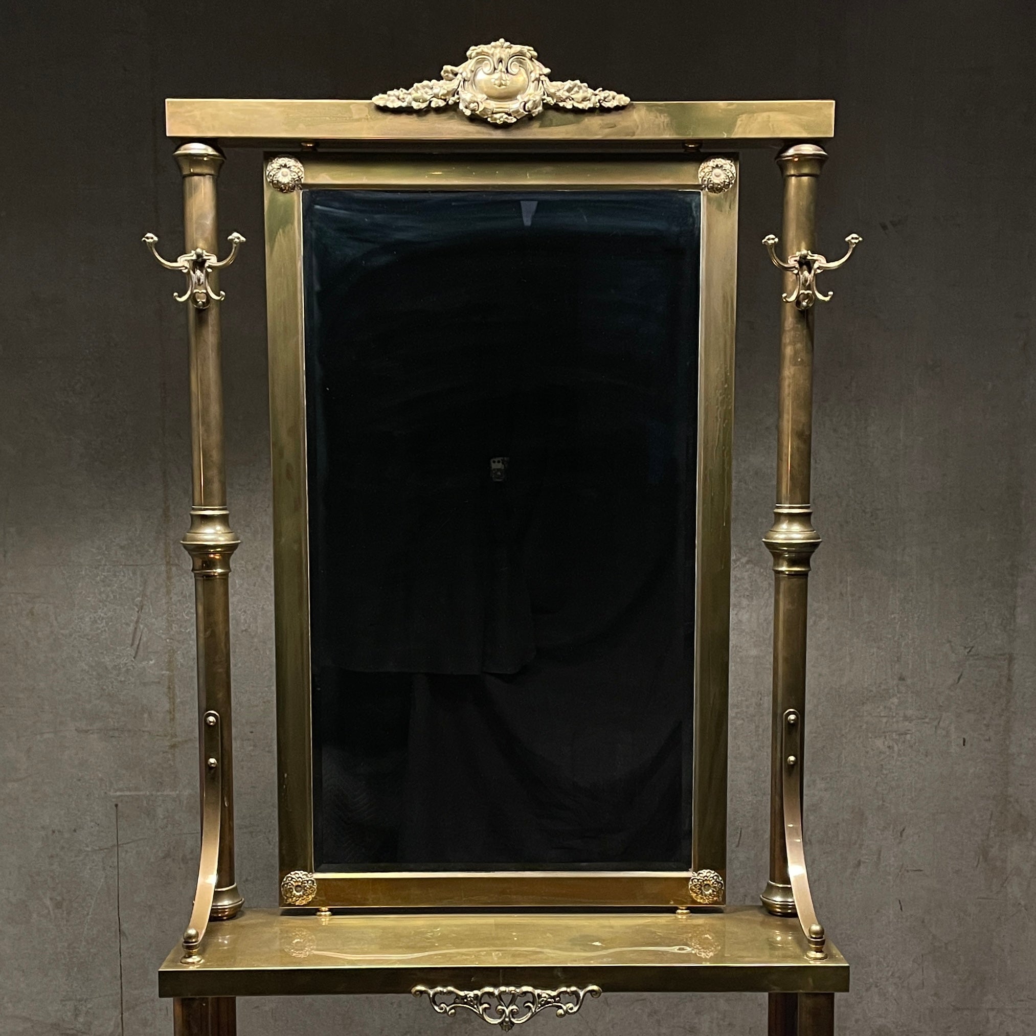 Victorian Brass Hall Stand with Bevelled Mirror