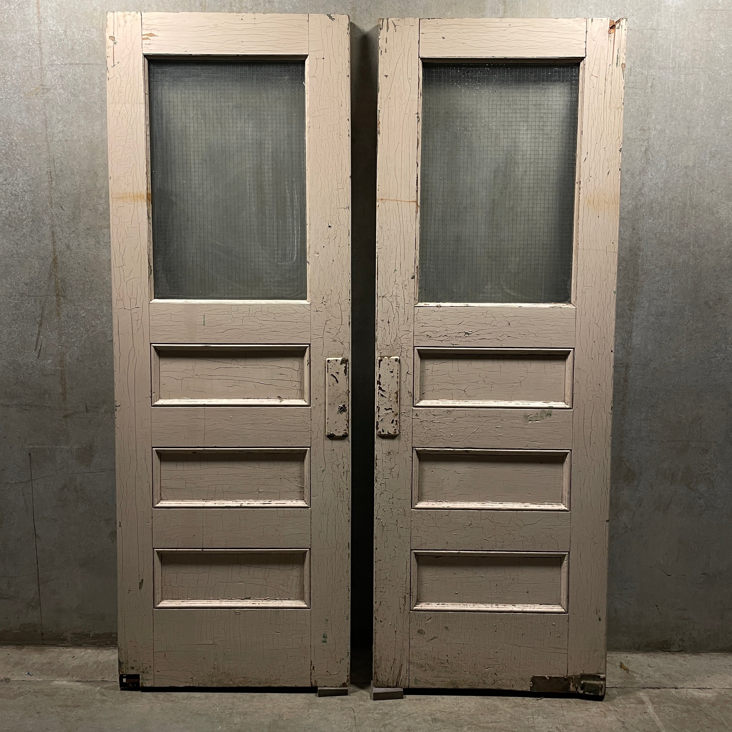 1920 Industrial Swing Doors with Original Finish and Chicken Wire Glass