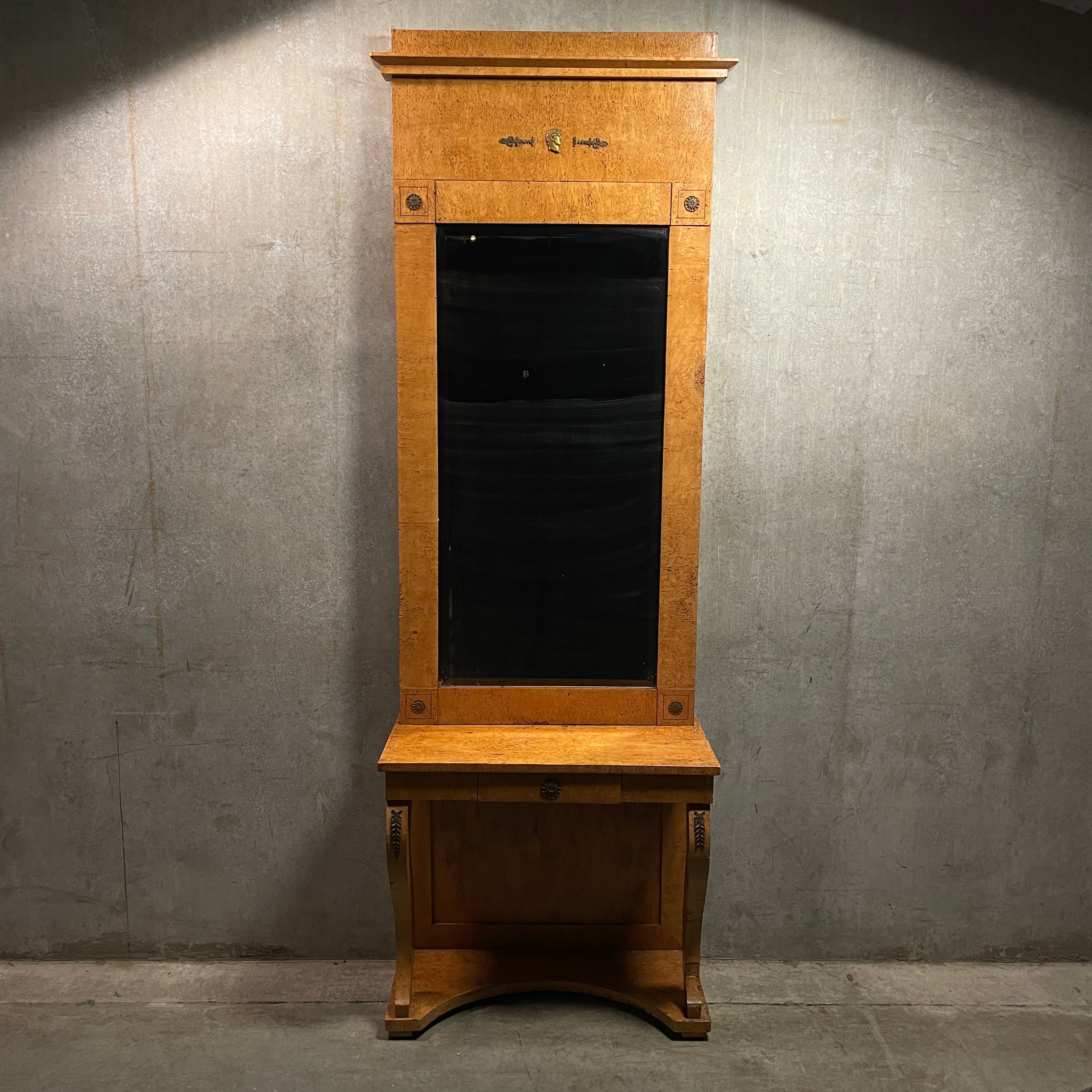 C1910 Biedermeier Bird Eye Maple Console Mirror Table