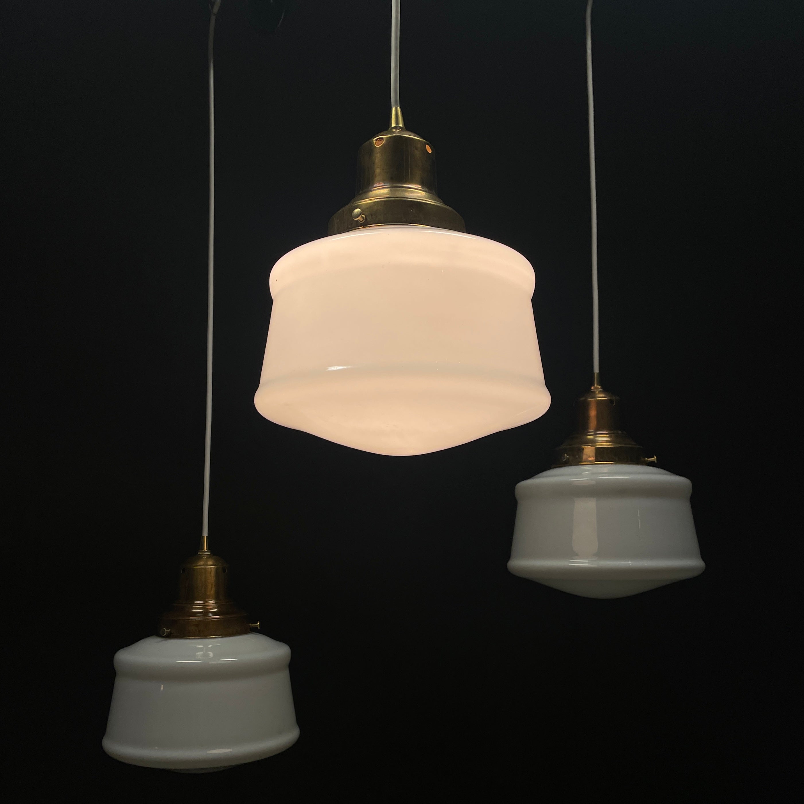 1920 Brass Pendant Light with Milk Glass Shade