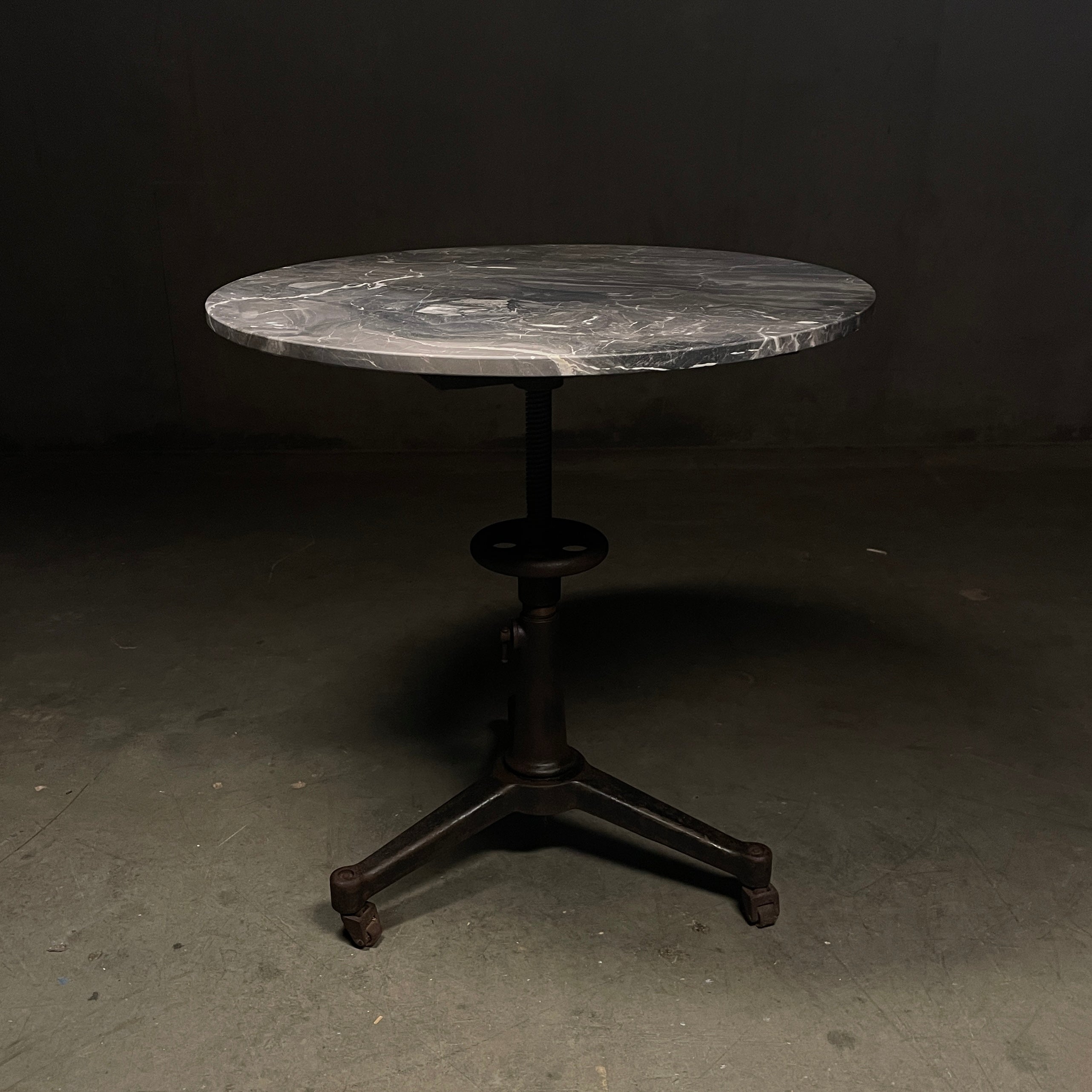 Adjustable Cast Iron Bistro Table with Marble Top