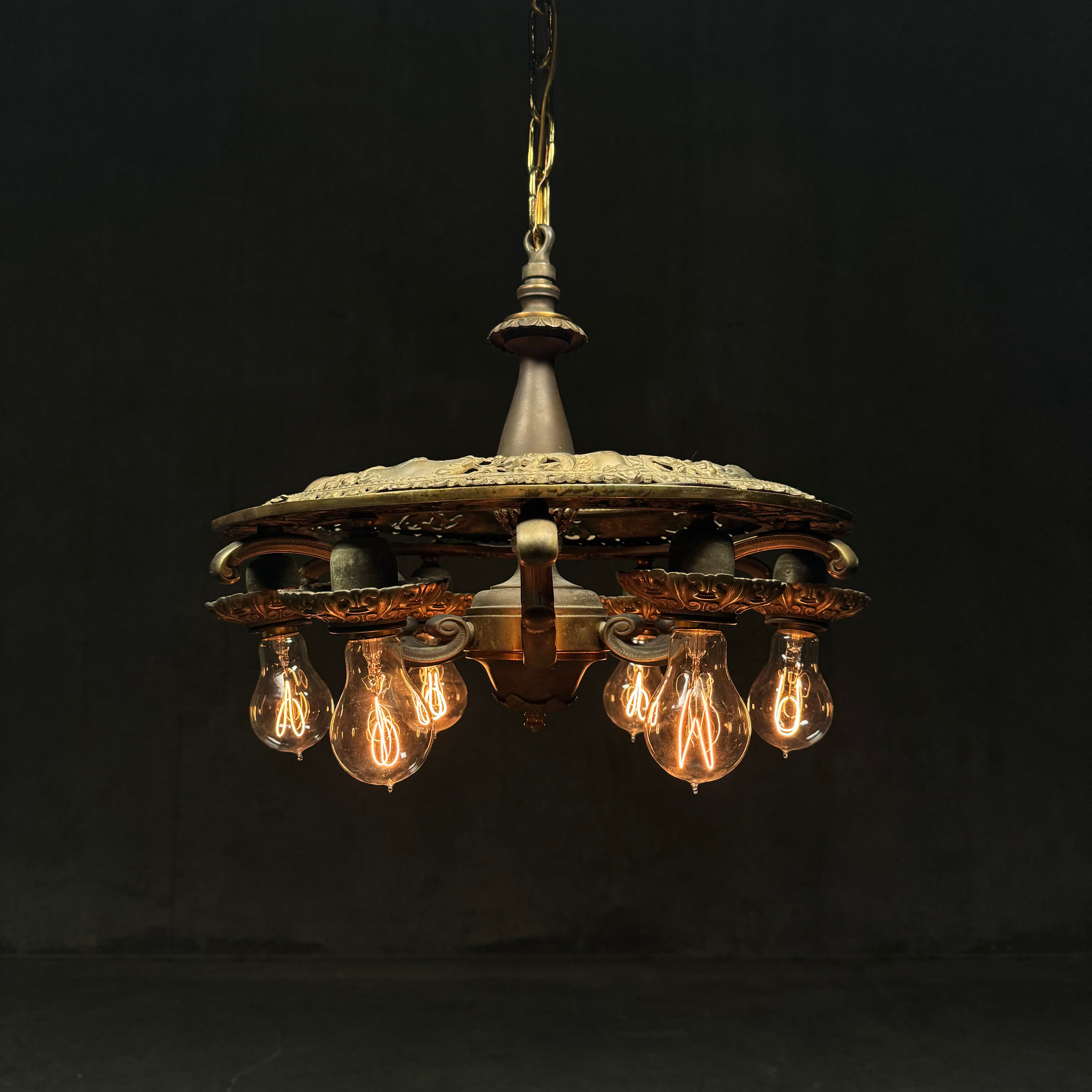 1920 Solid Cast Brass Chandelier Pendant Light