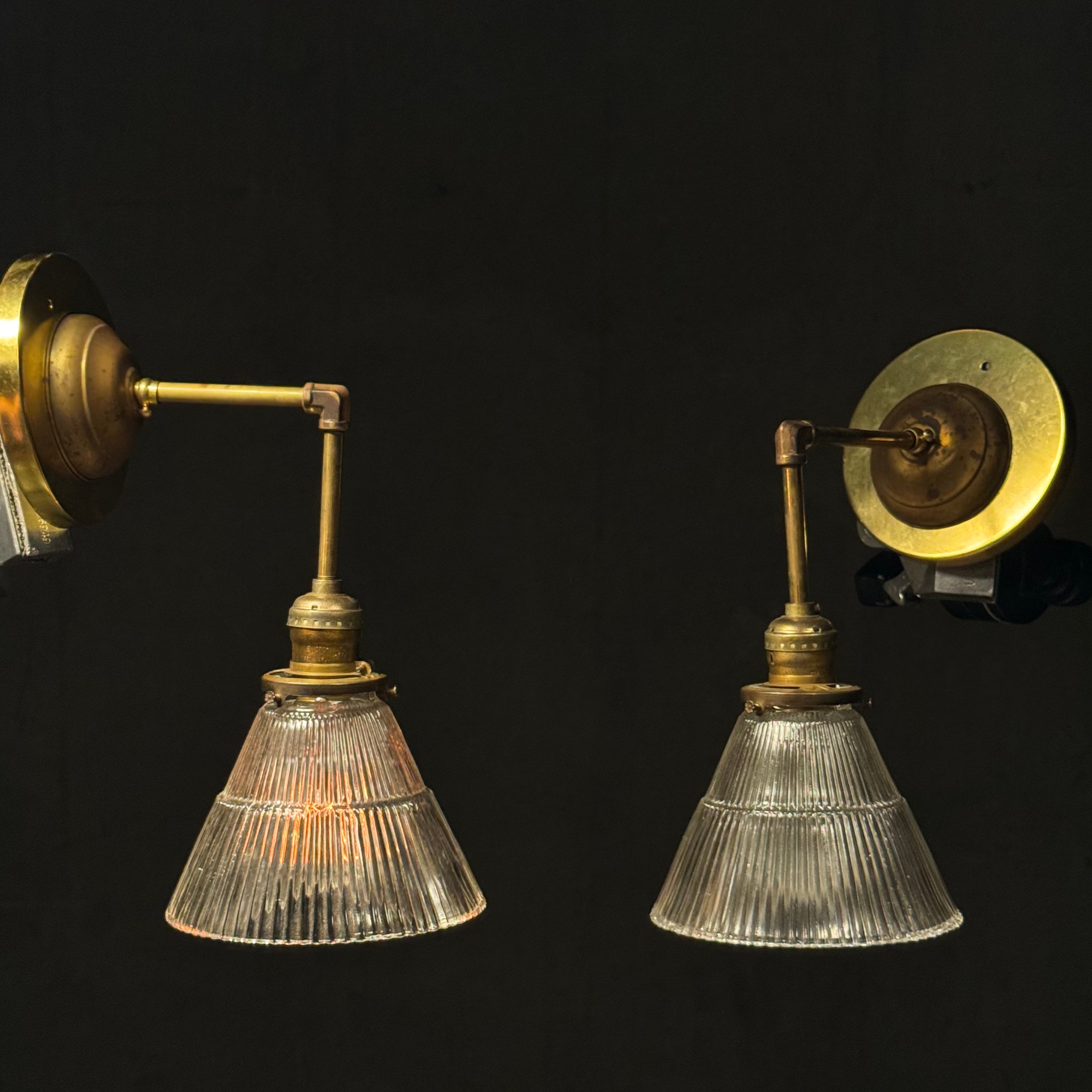 Brass Sconce With Holophane Shade