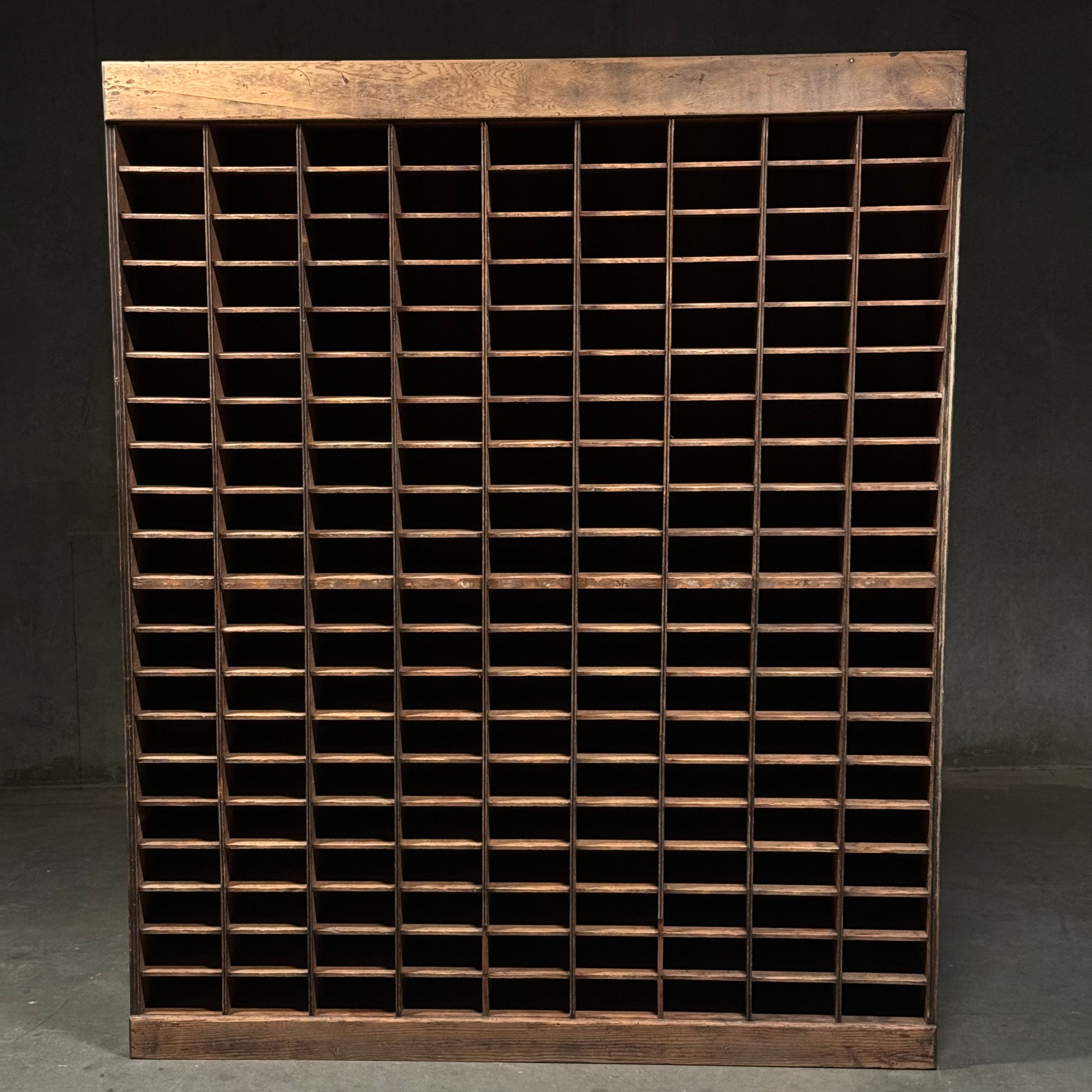 1910 wooden Cubby Pigeon Hole Hardware Cabinet