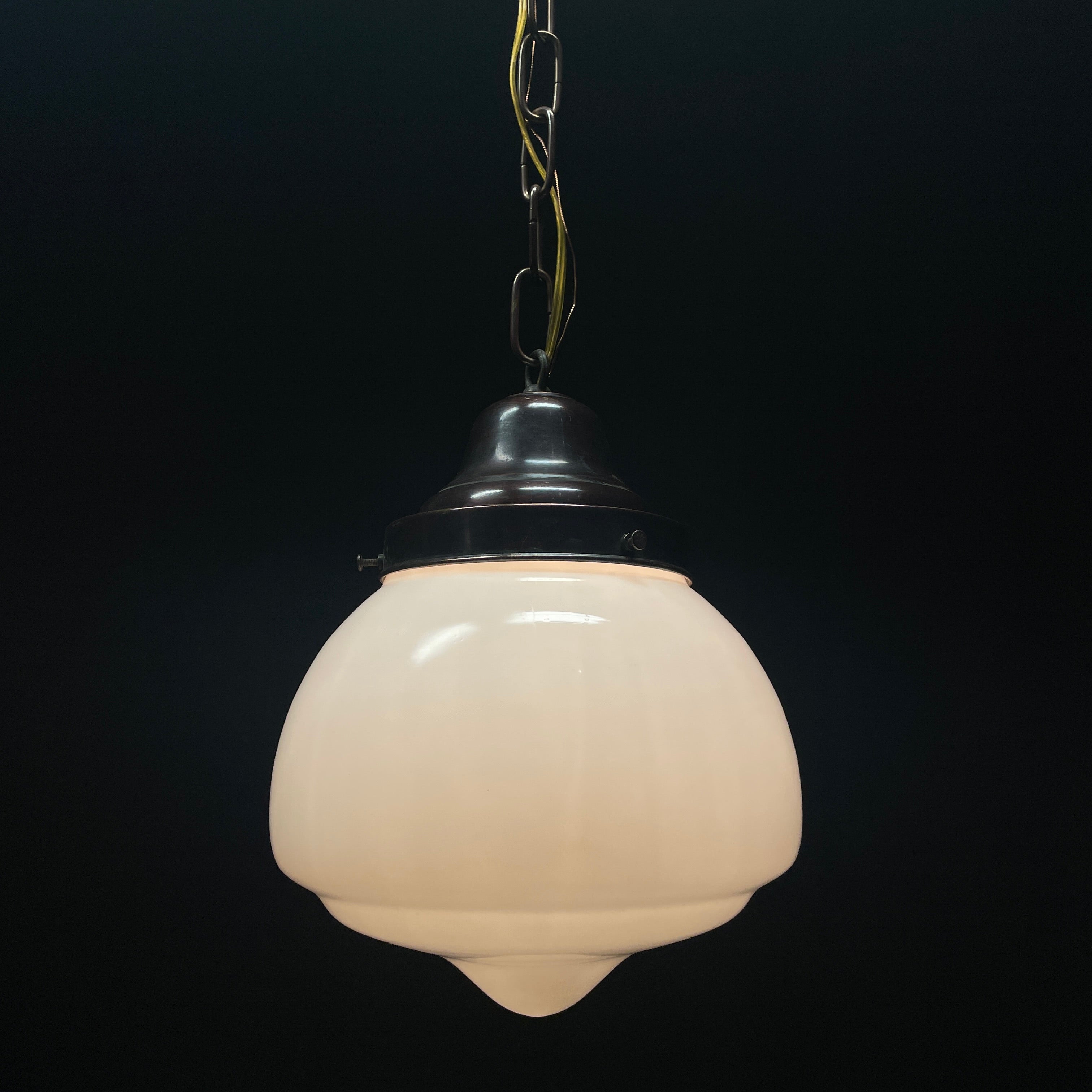 1920 Copper Pendant Light with Unique Milk Glass Shade