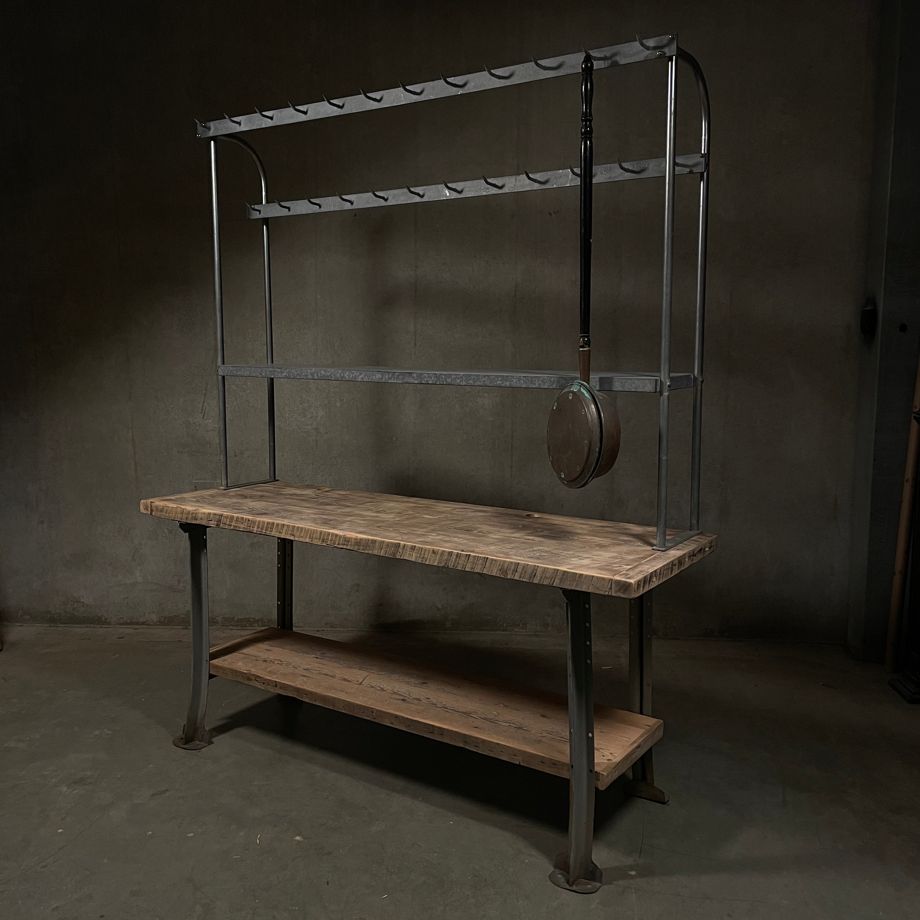 Industrial Kitchen Pot Rack and Counter