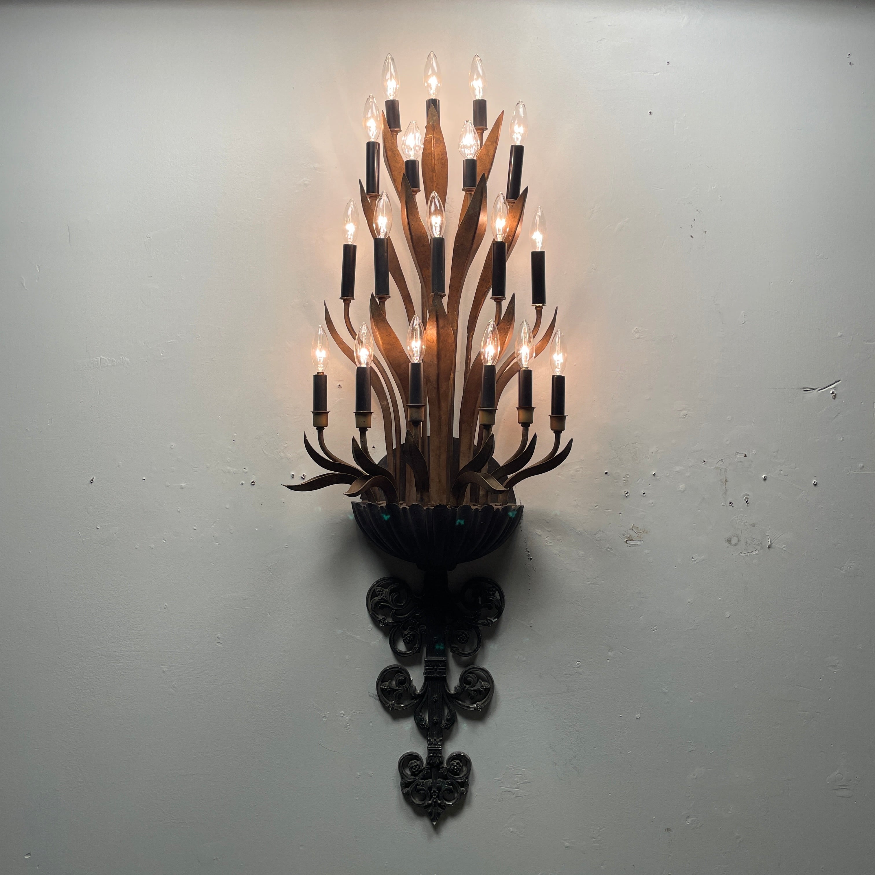 Unique Art Nouveau Large Candelabra Wall Sconce by Syroco Inc.