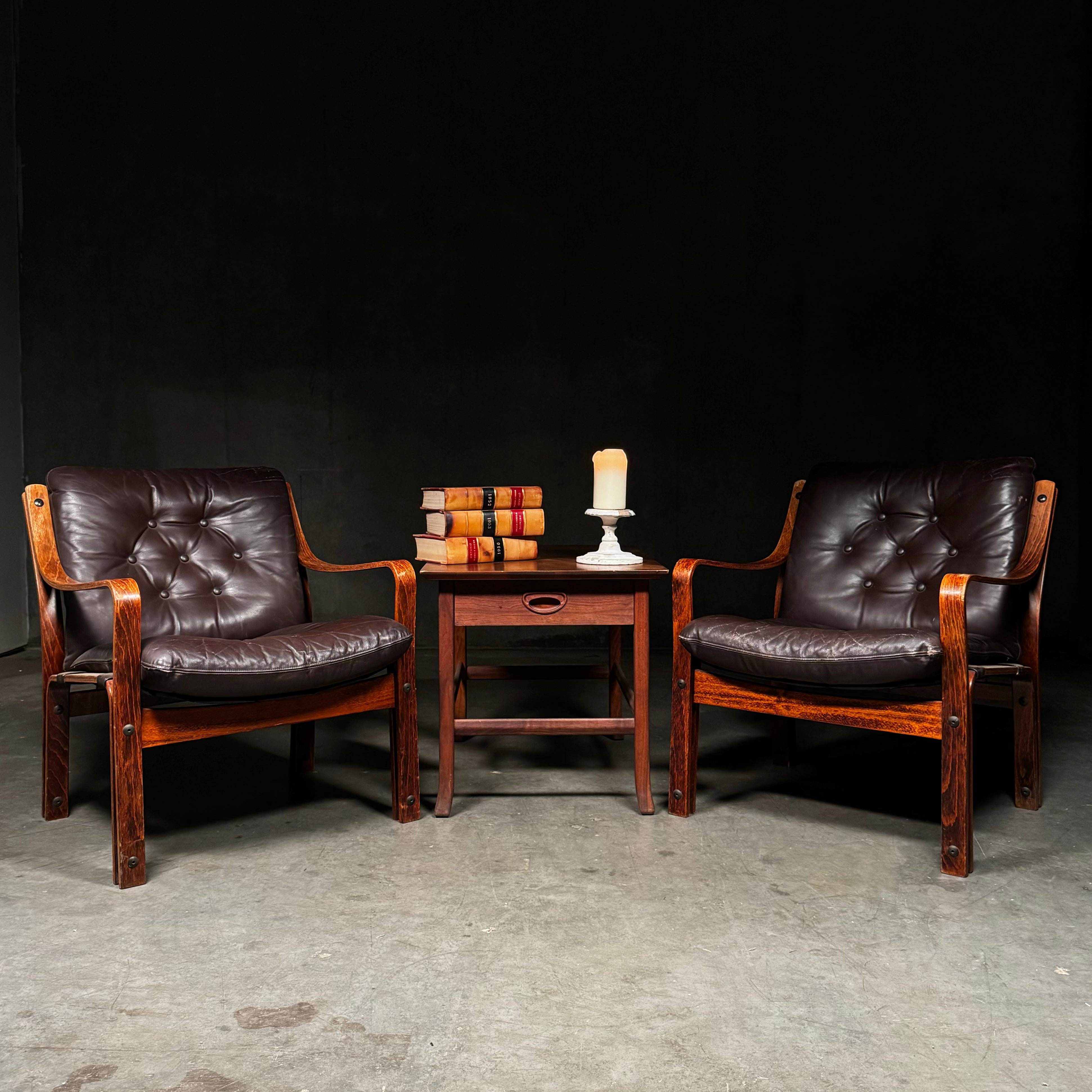 A Pair of 1970 Leather Lounge Chairs From G-Möbler From Sweden