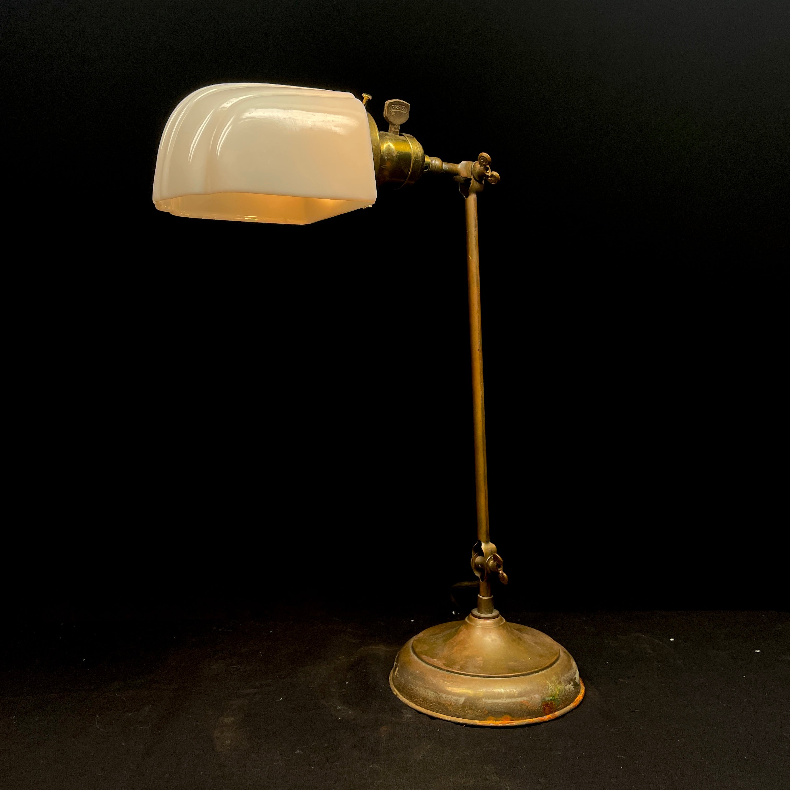 Brass Faries Lamp with Art Deco Milk Glass Shade