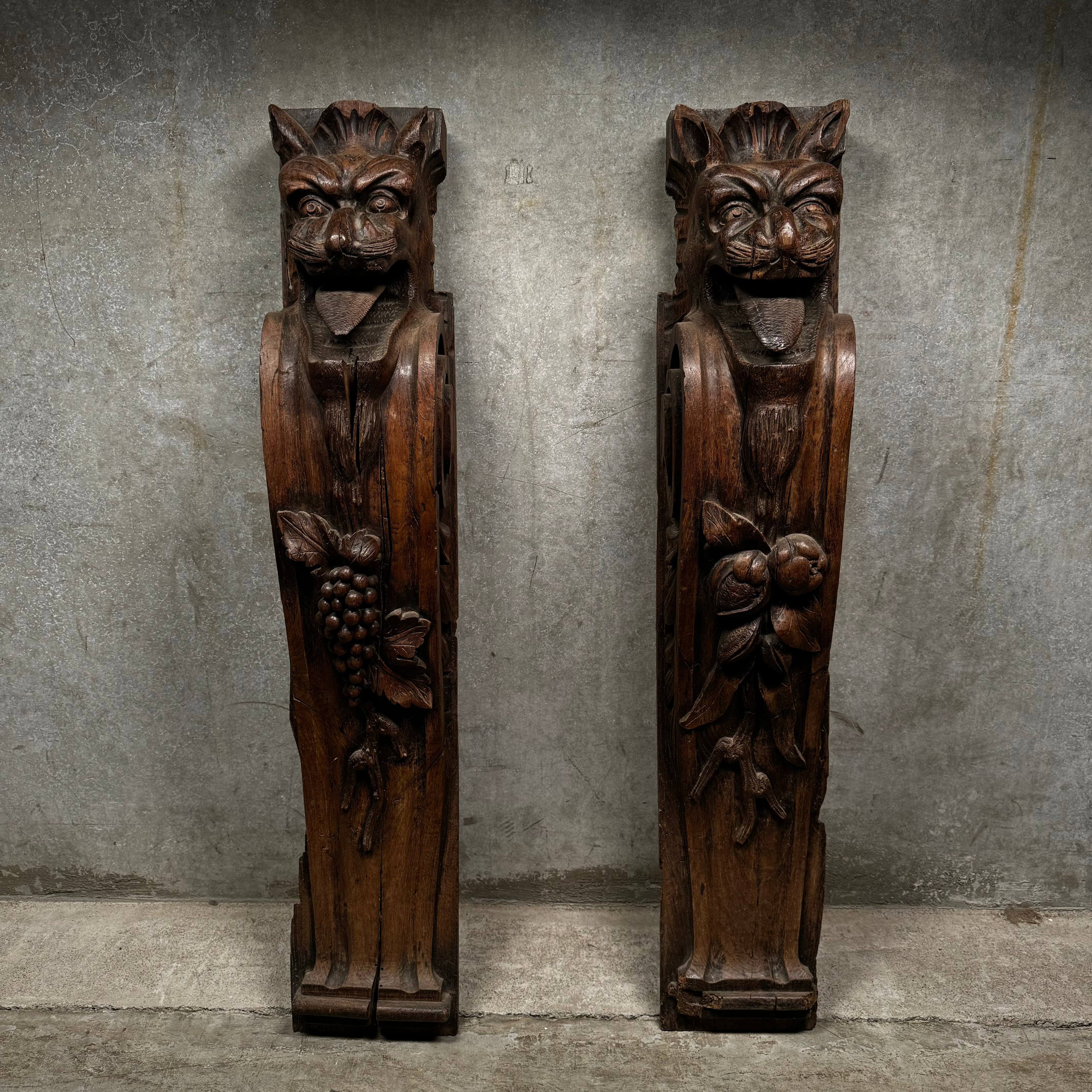 19th Century French Pair of Carved Wooden Pilaster/Corbels