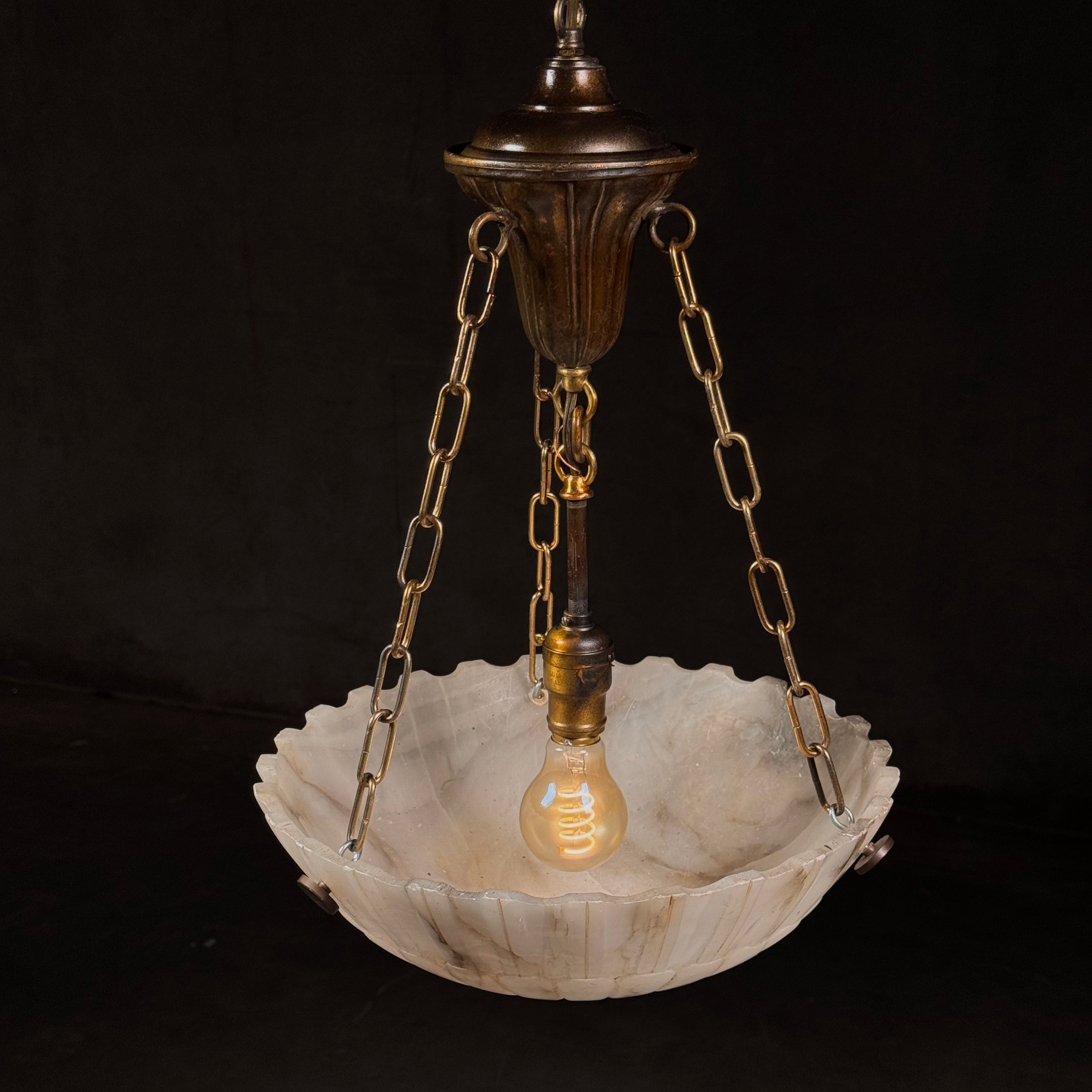 1920 Alabaster French Pendant Chandelier