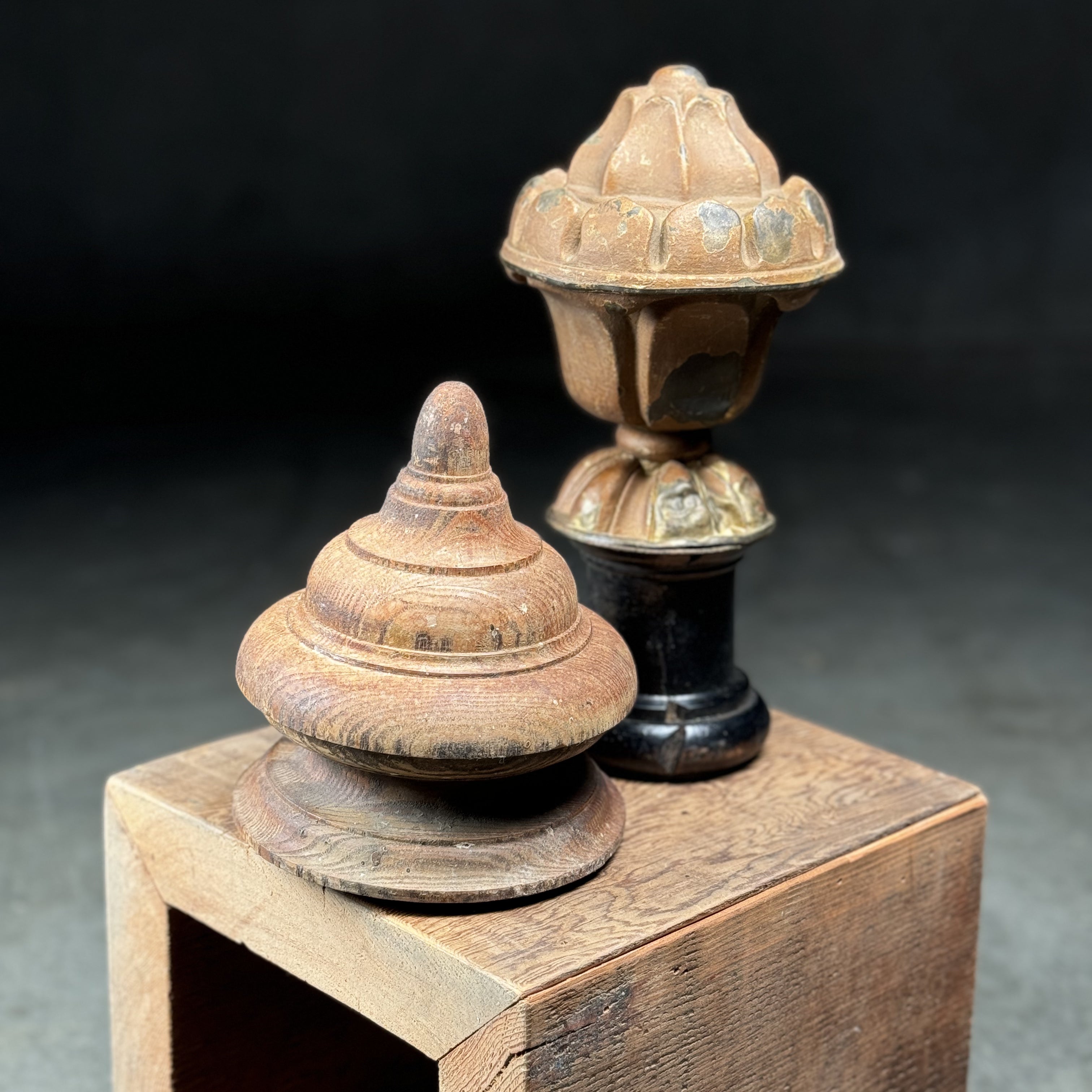 Antique Wood - Brass Architectural Finials