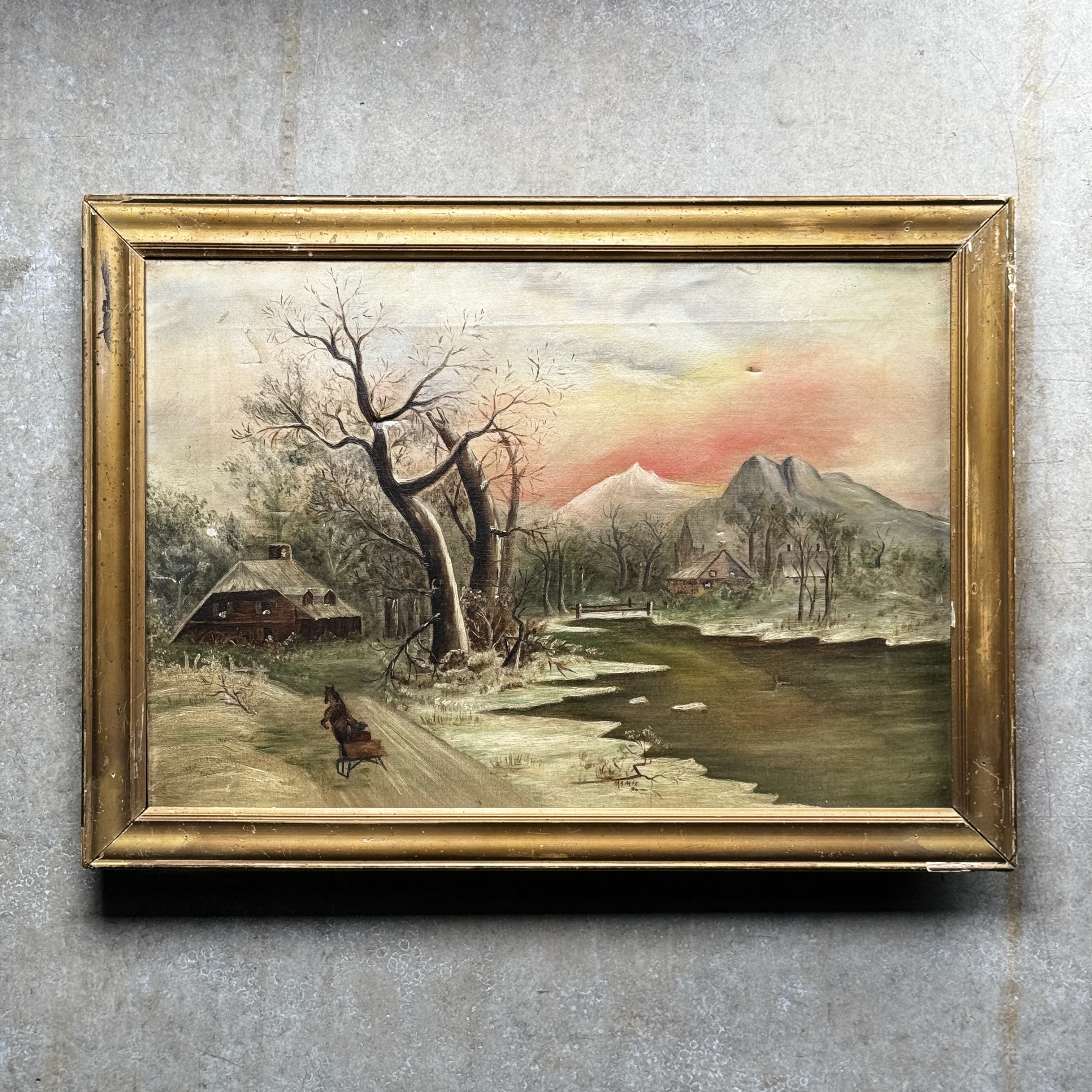 19th Century Winter Landscape Oil painting