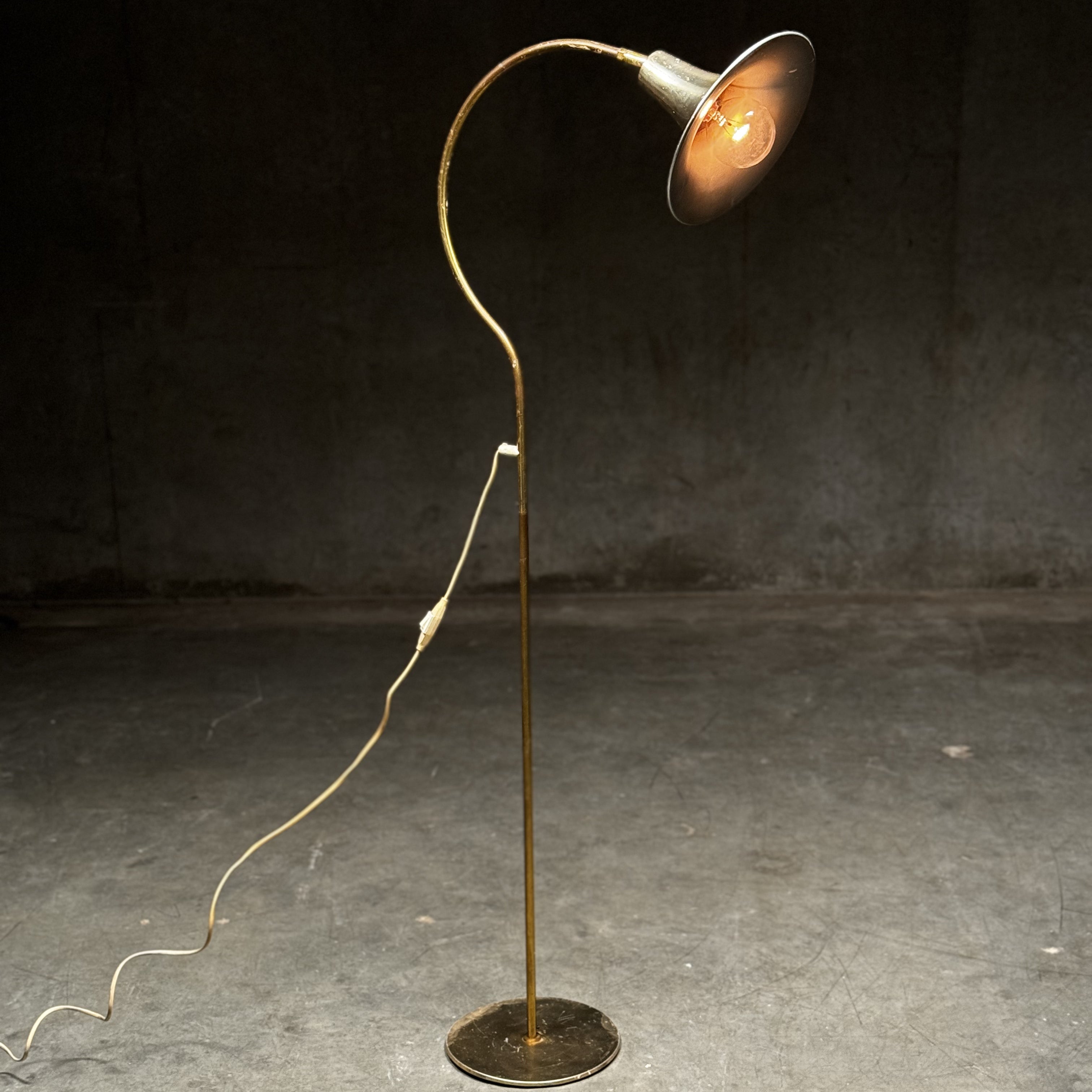 Börje Claes Brass Floor Lamp with Adjustable Shade for Norlett Elit, Sweden 1960-70