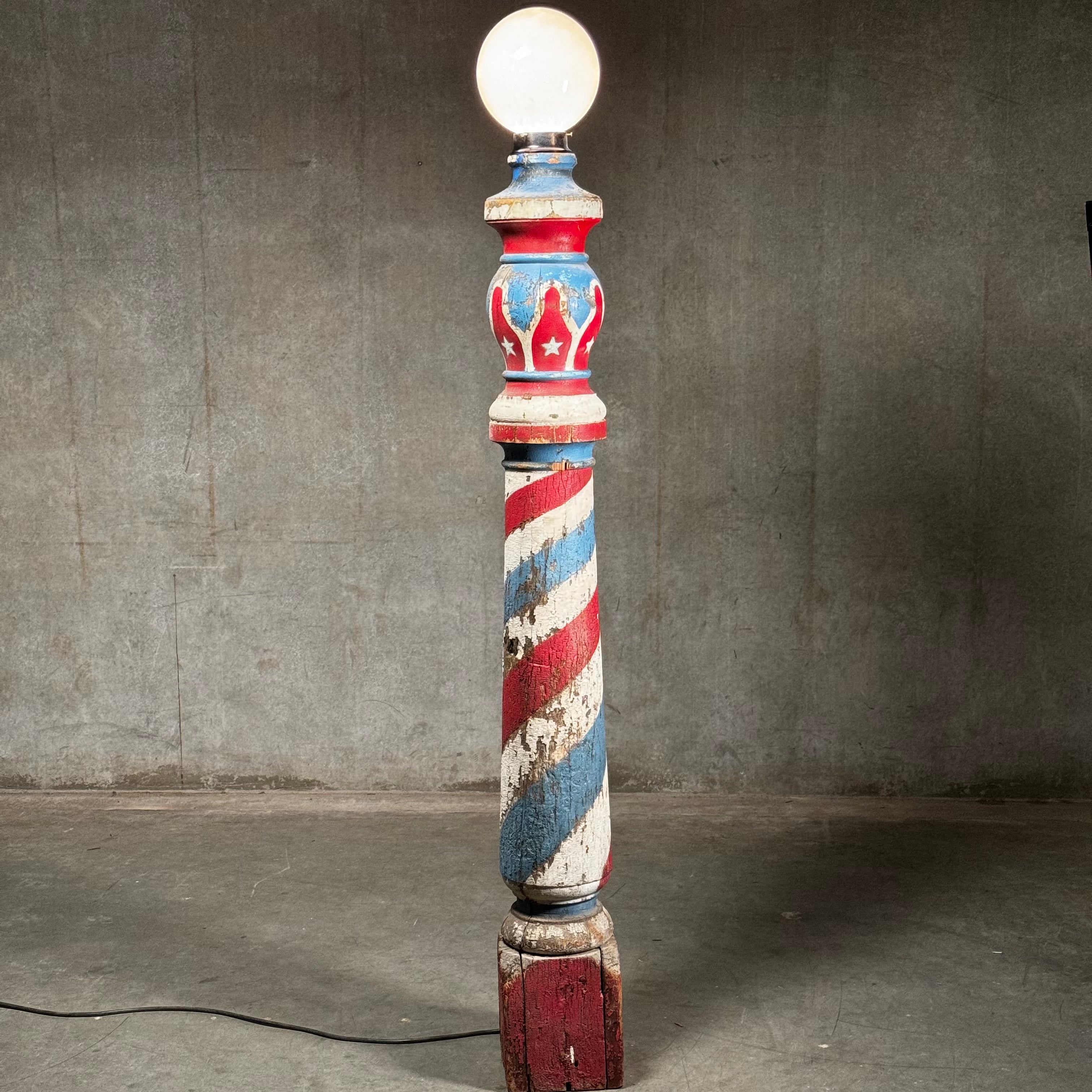 19th C Painted Wooden Barber Pole