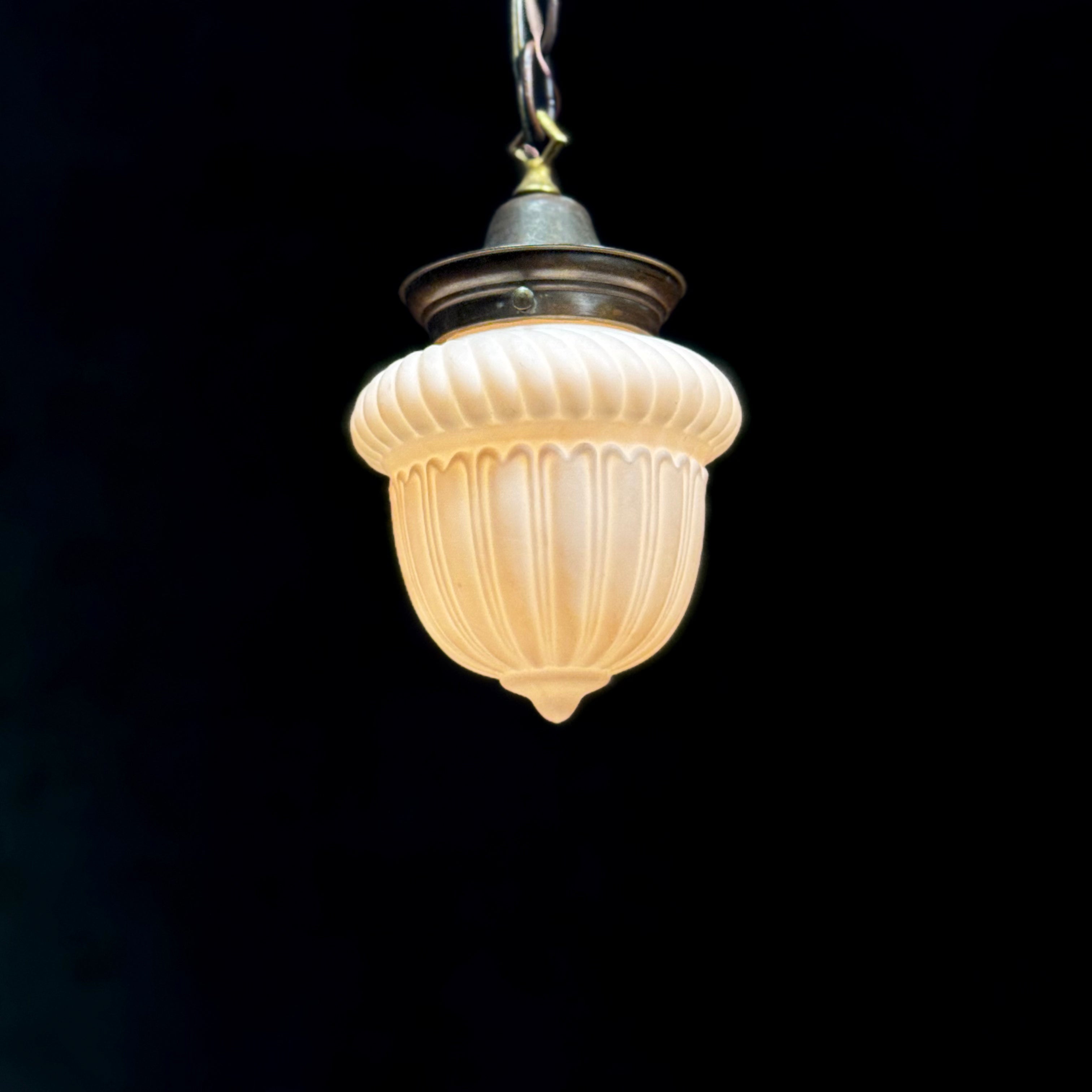 Victorian Arts & Crafts Opalescent Pendant Acorn Light