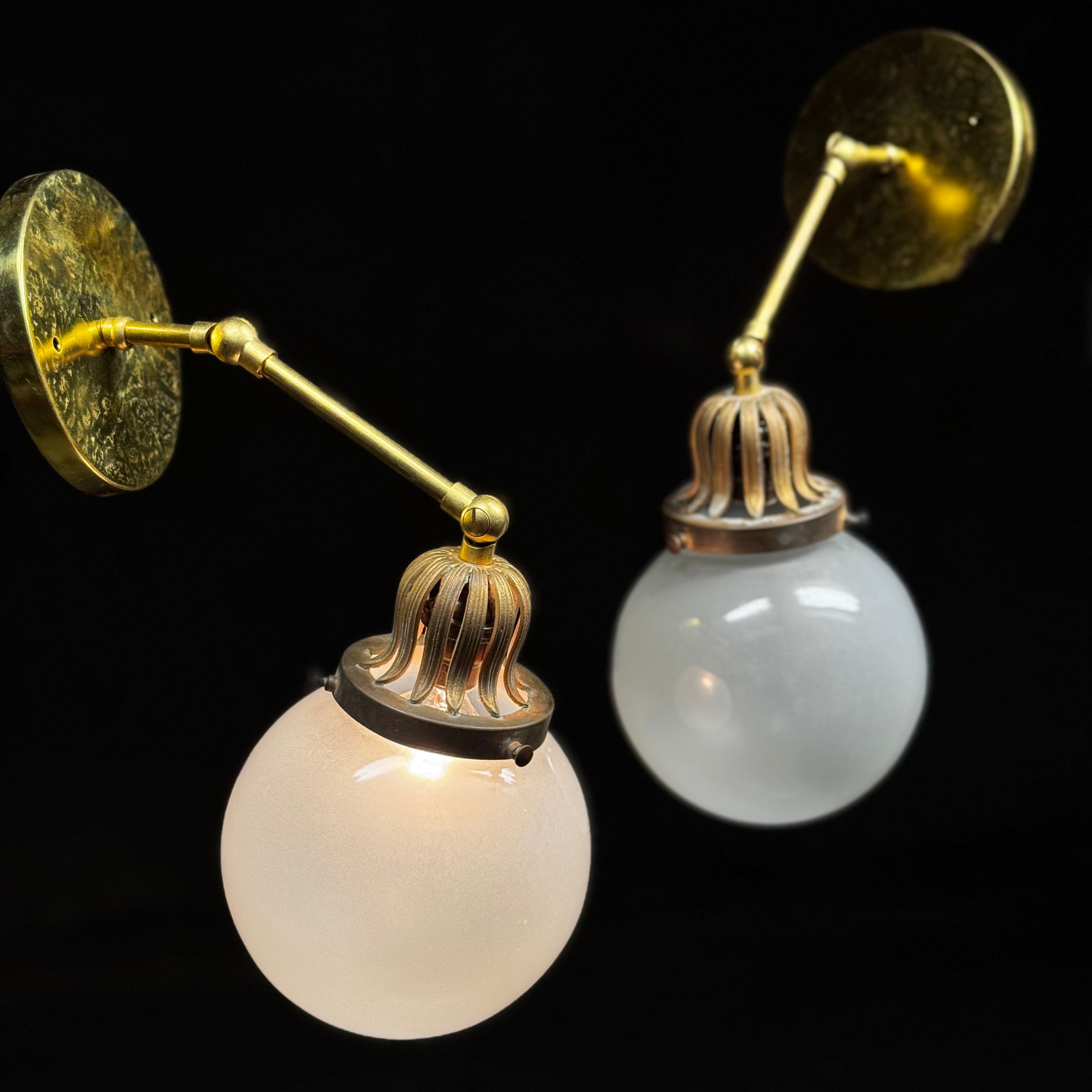 Set of Four Brass & Frosted Glass Wall Sconces