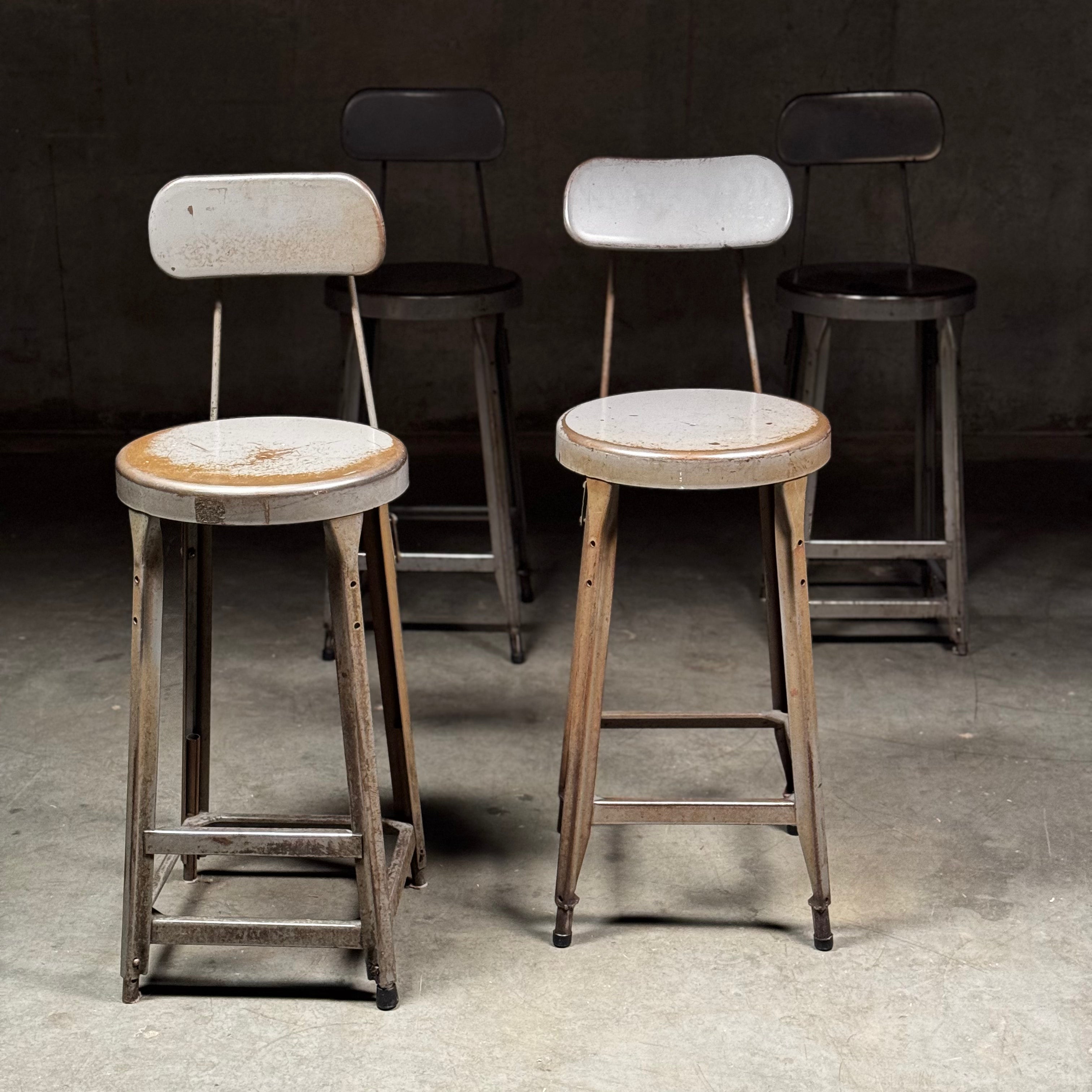 Set of Four 1960 Metal Industrial Barstools