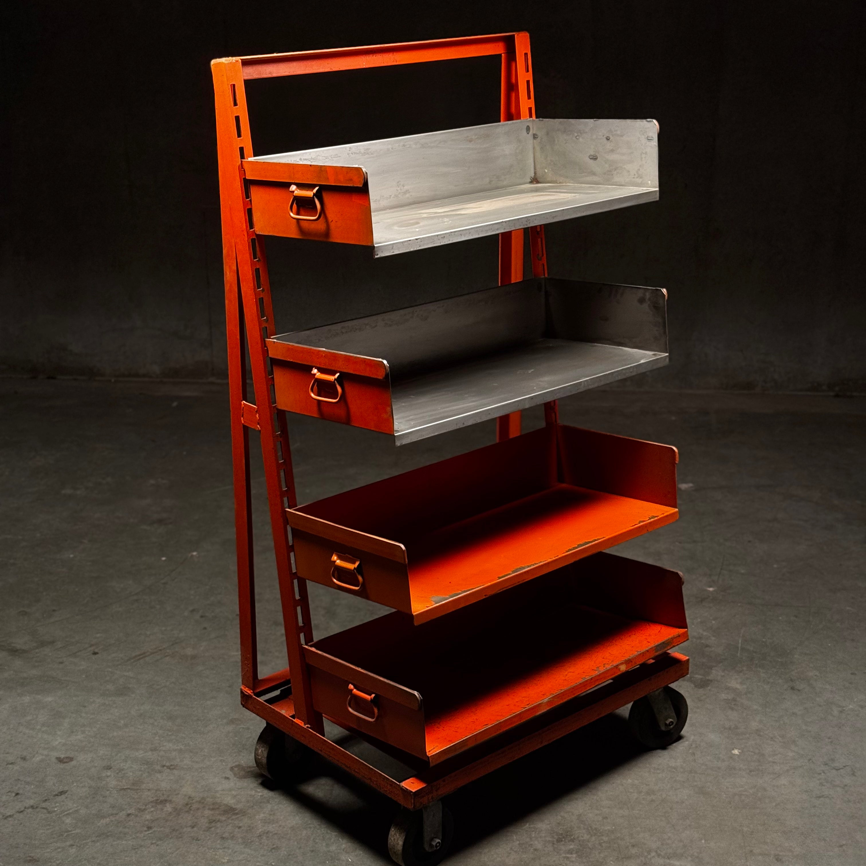 Industrial Antique Rolling Storage Cart With Adjustable Shelves