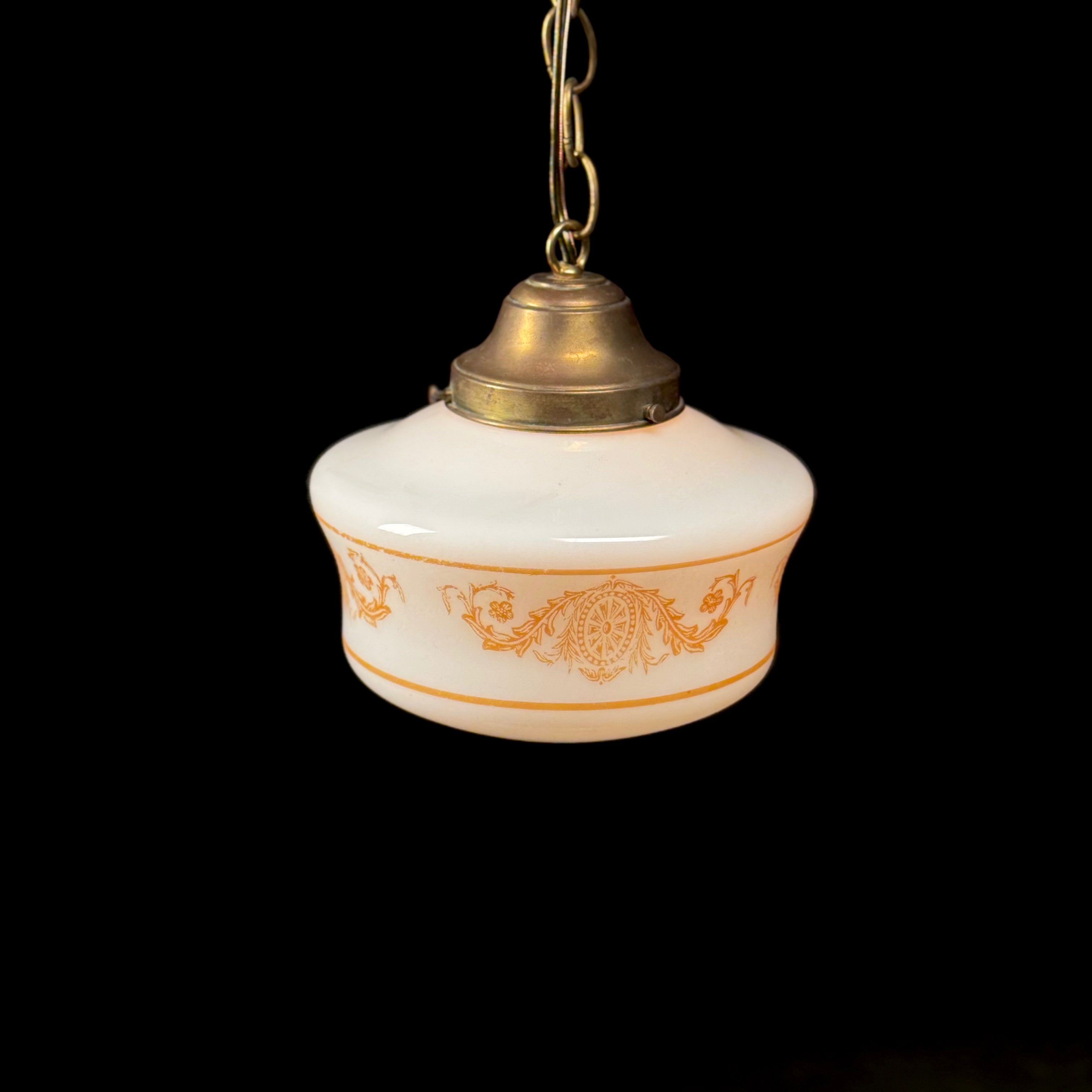 1920's Petit Neoclassical Stencil Glass Pendant Light