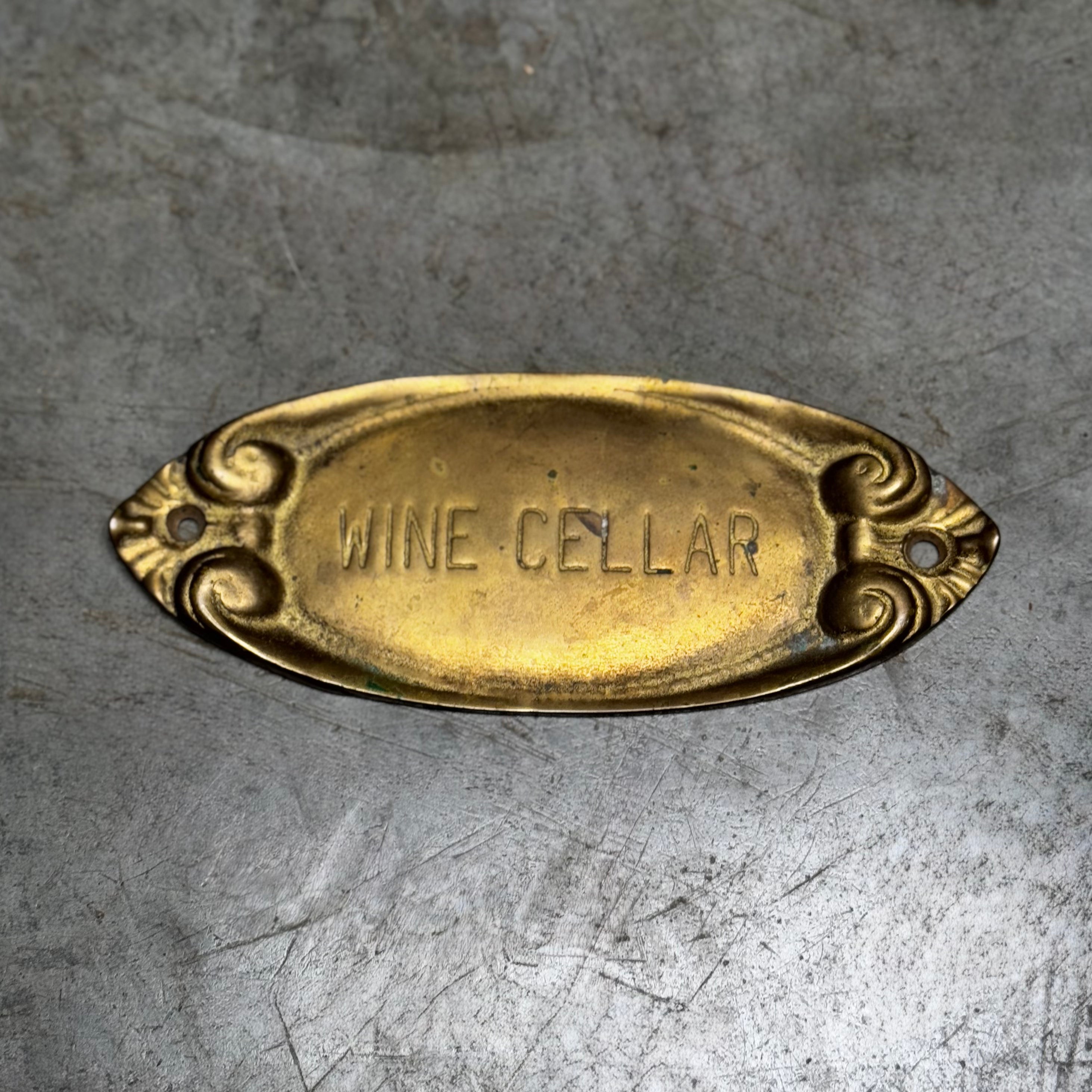 Antique Brass Wine Cellar Door Plaque