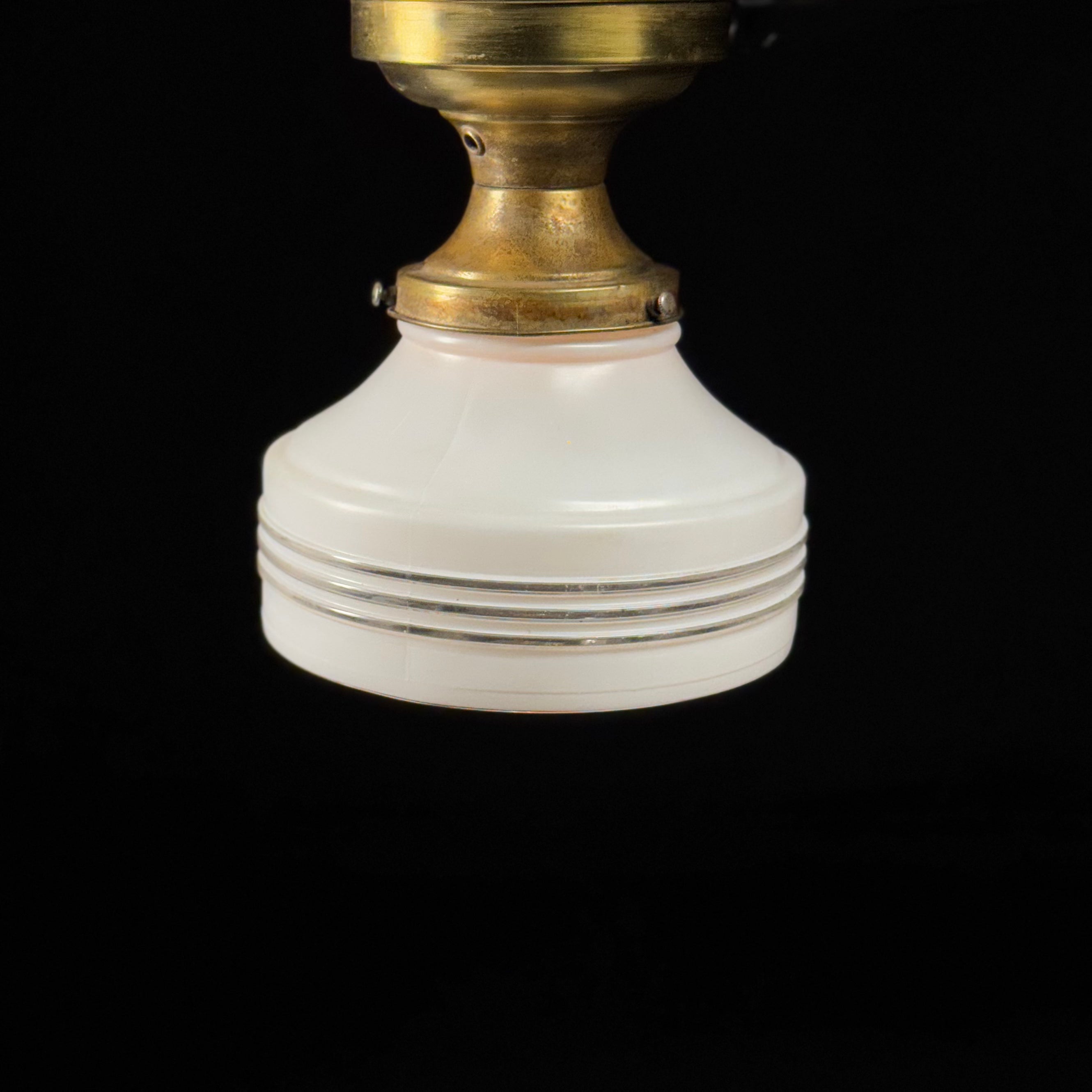 1920 Brass Art Deco Milk Glass Flushmount