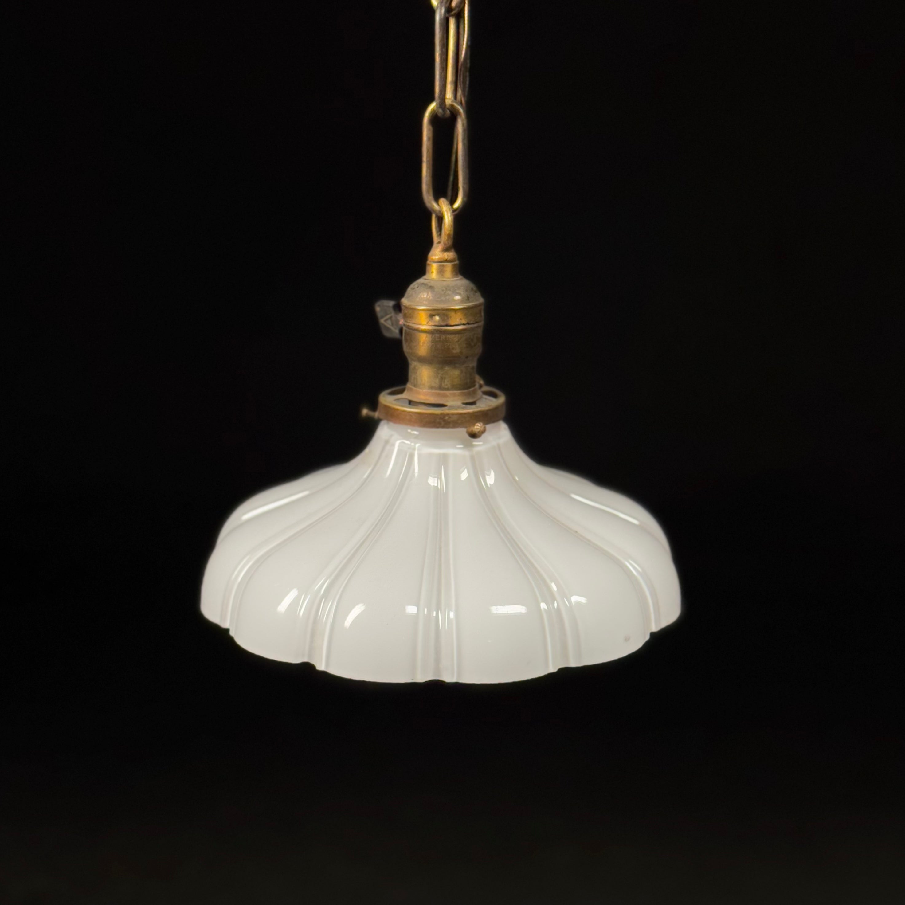 1920 Ribbed Rare Milk Glass Pendant Light