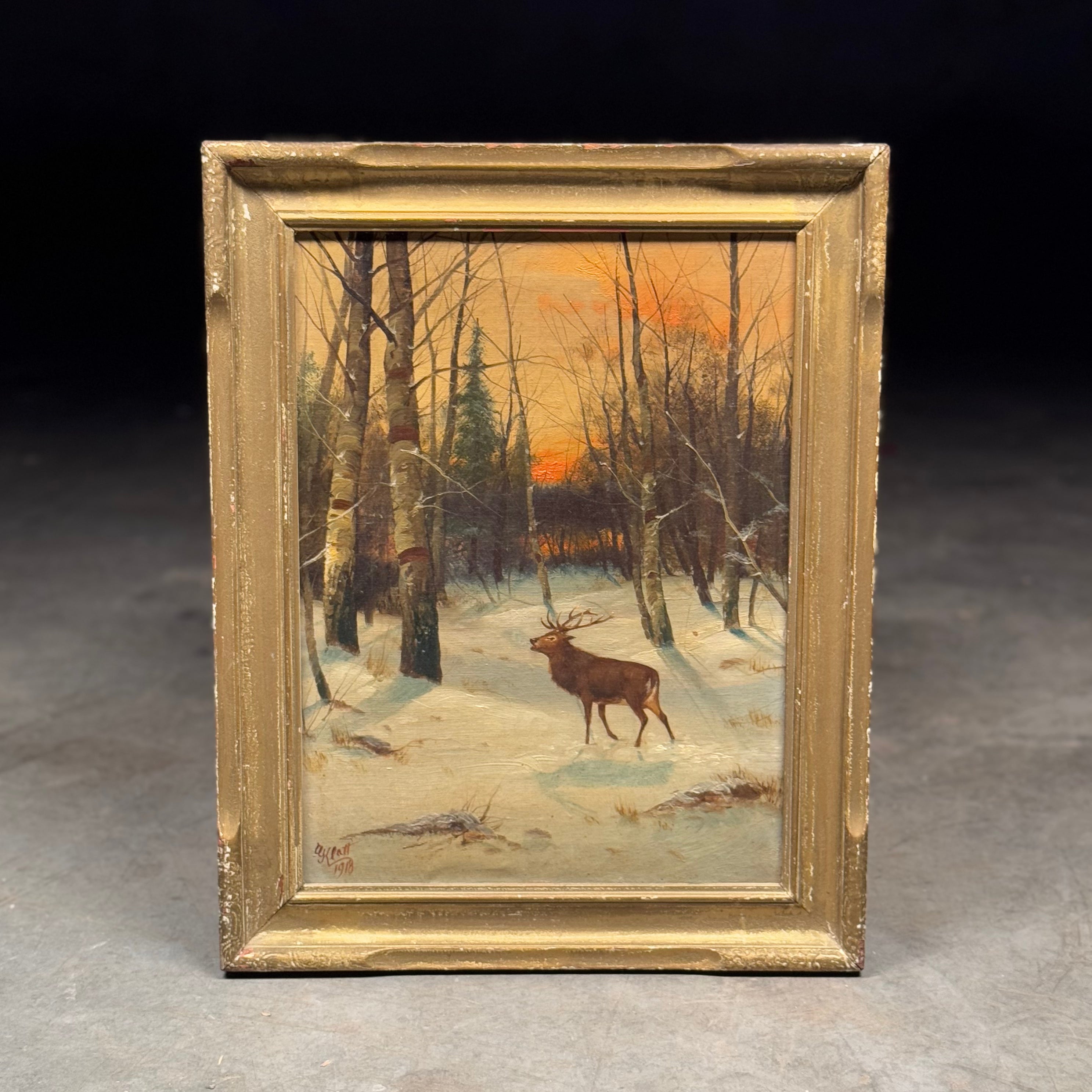 19th Century Winter Oil Painting on Canvas