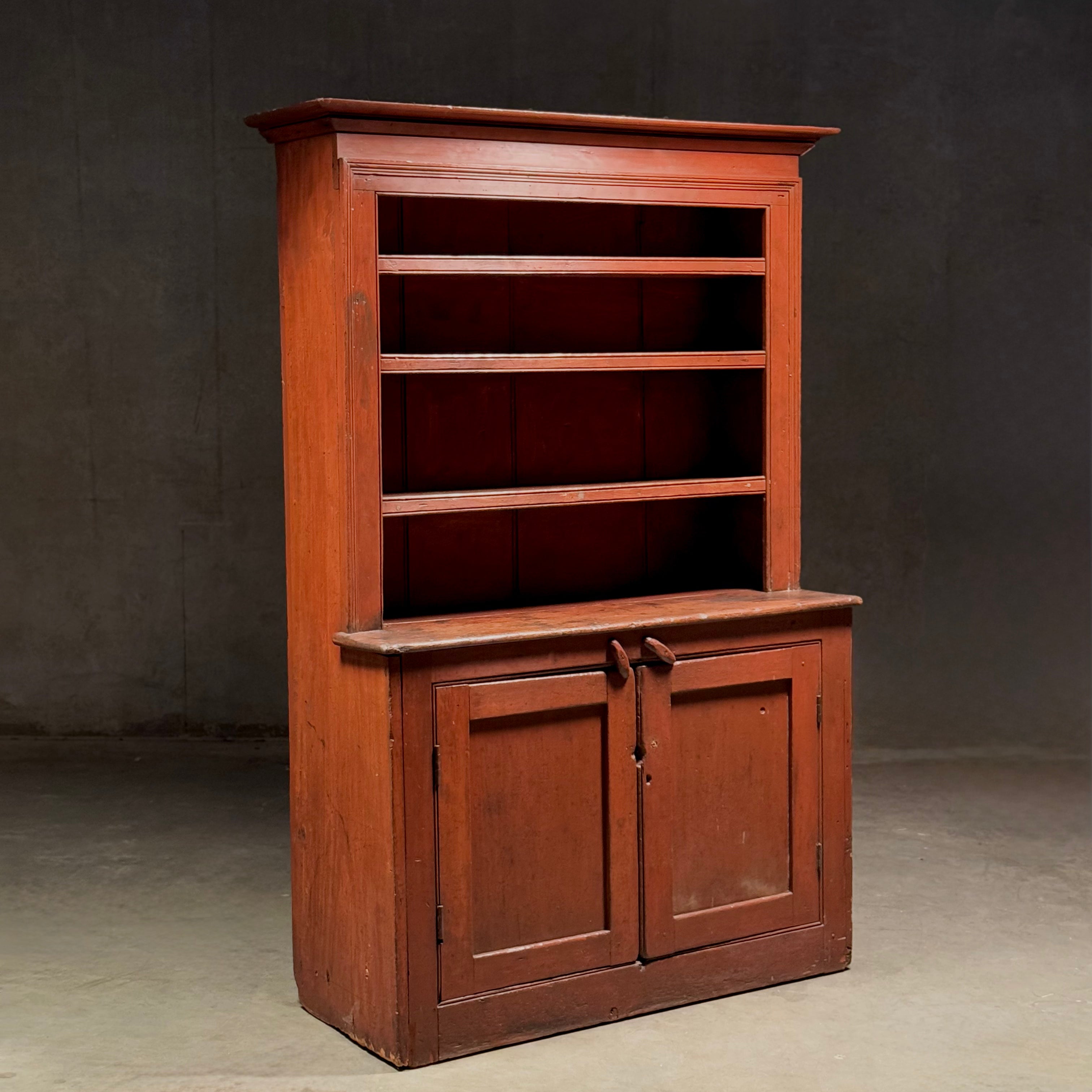 1860 Quebec Pine Dish Dresser Cabinet