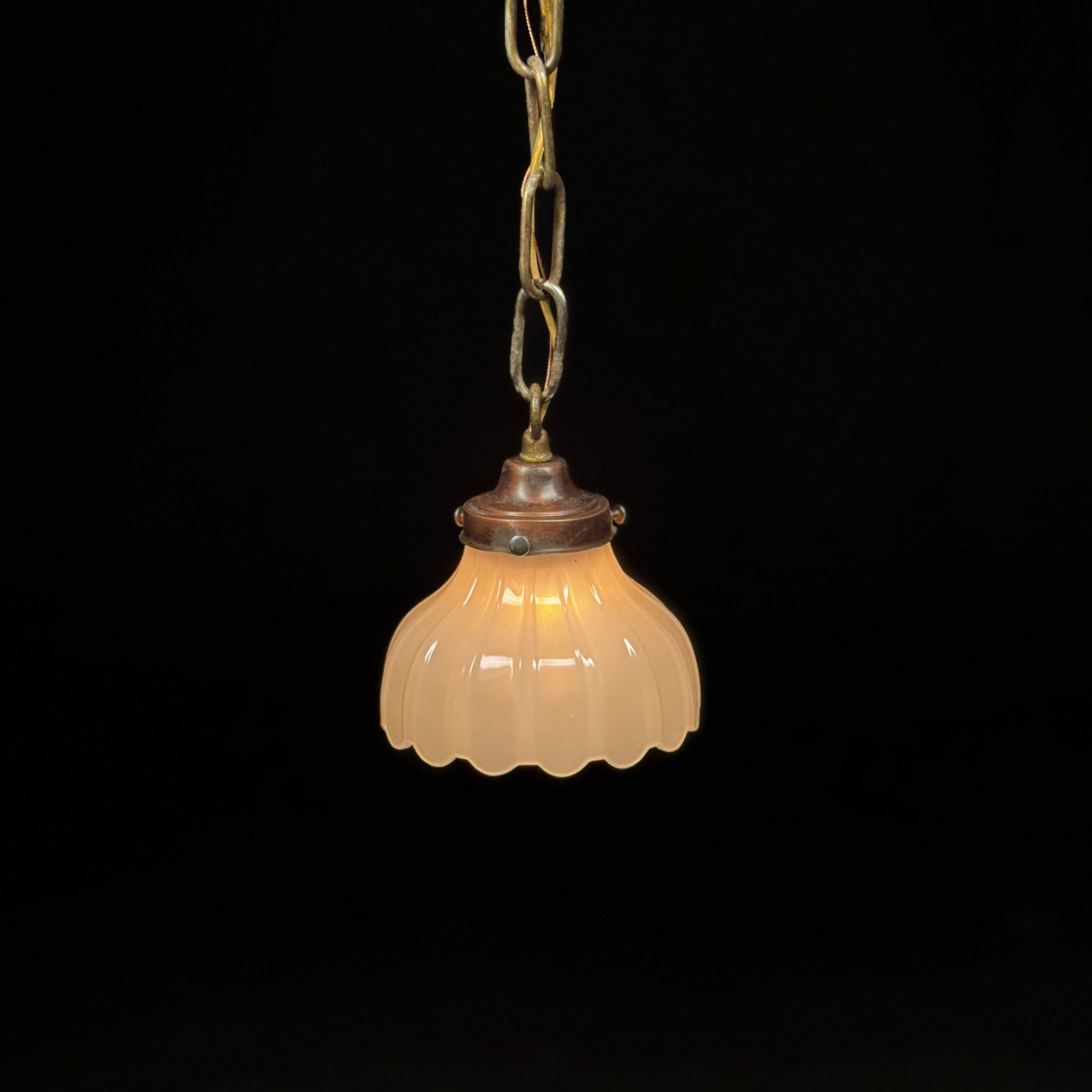 1920 Molded Milk Glass &  Copper Pendant