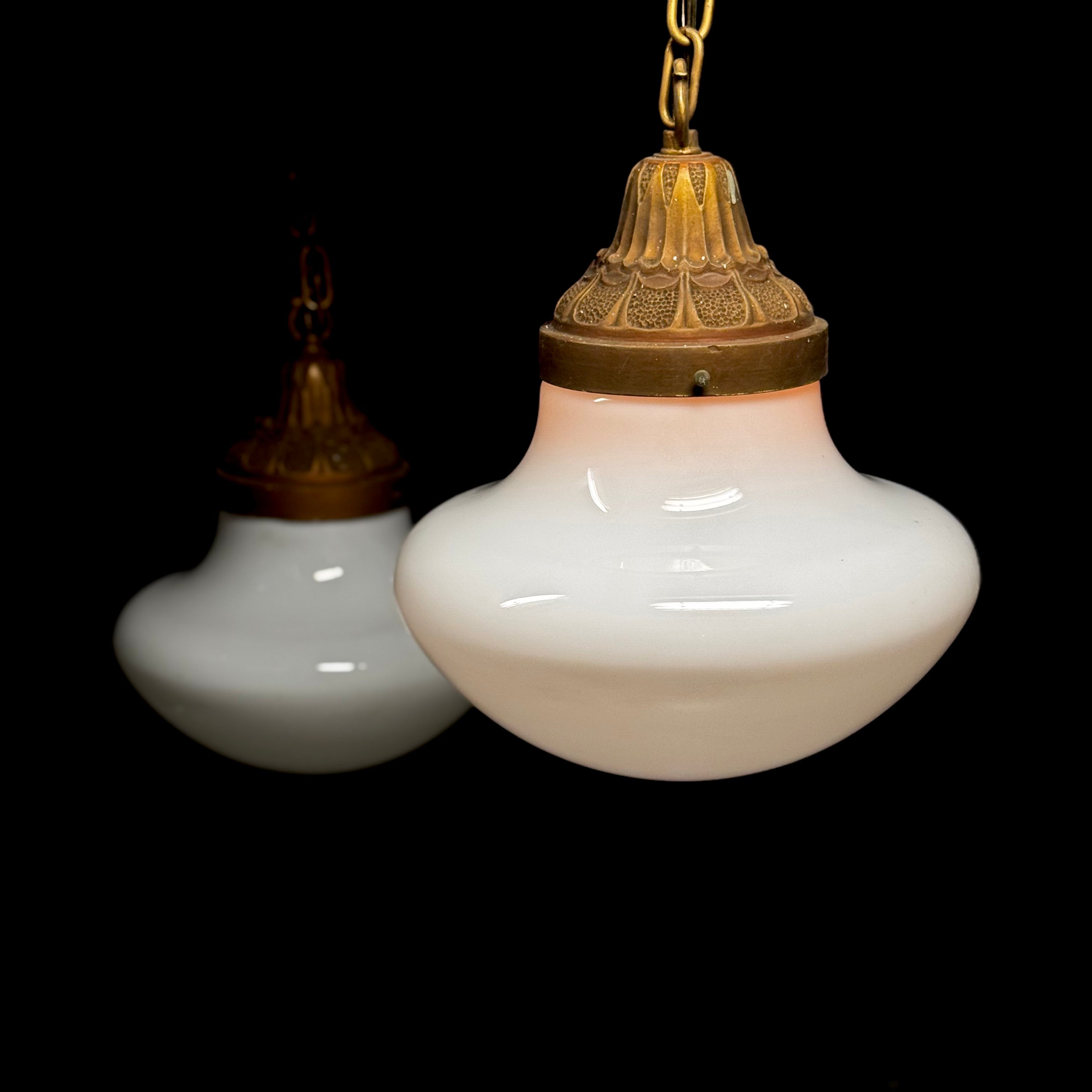 1915-25 Terracotta & Milk Glass Theatre Pendant Lights