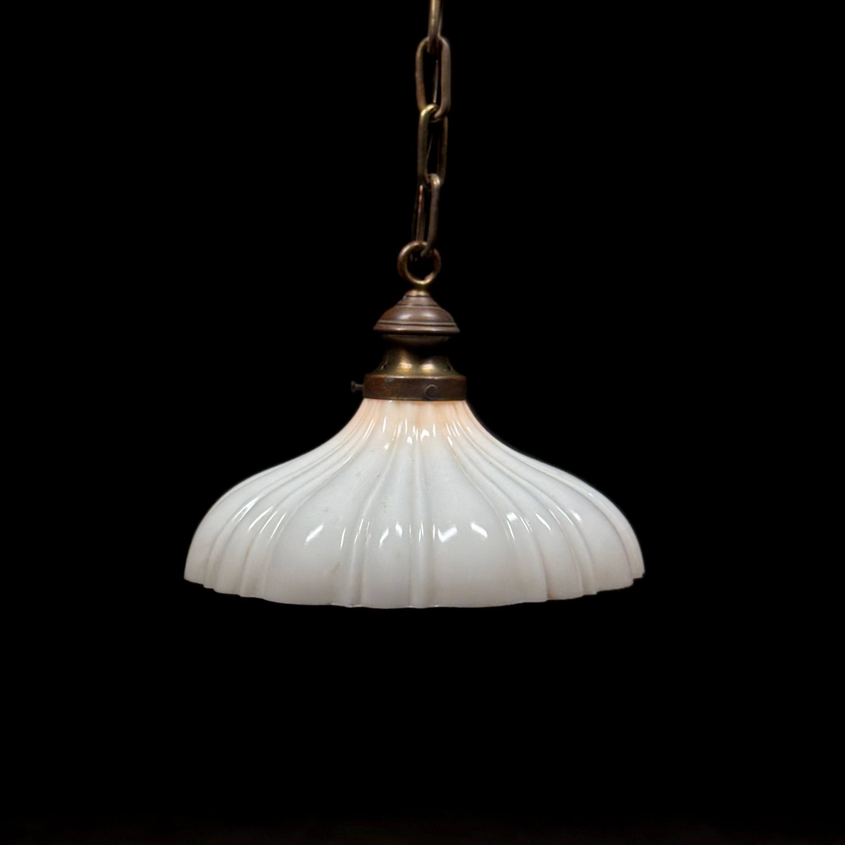 1920 Ribbed Milk Glass Pendant