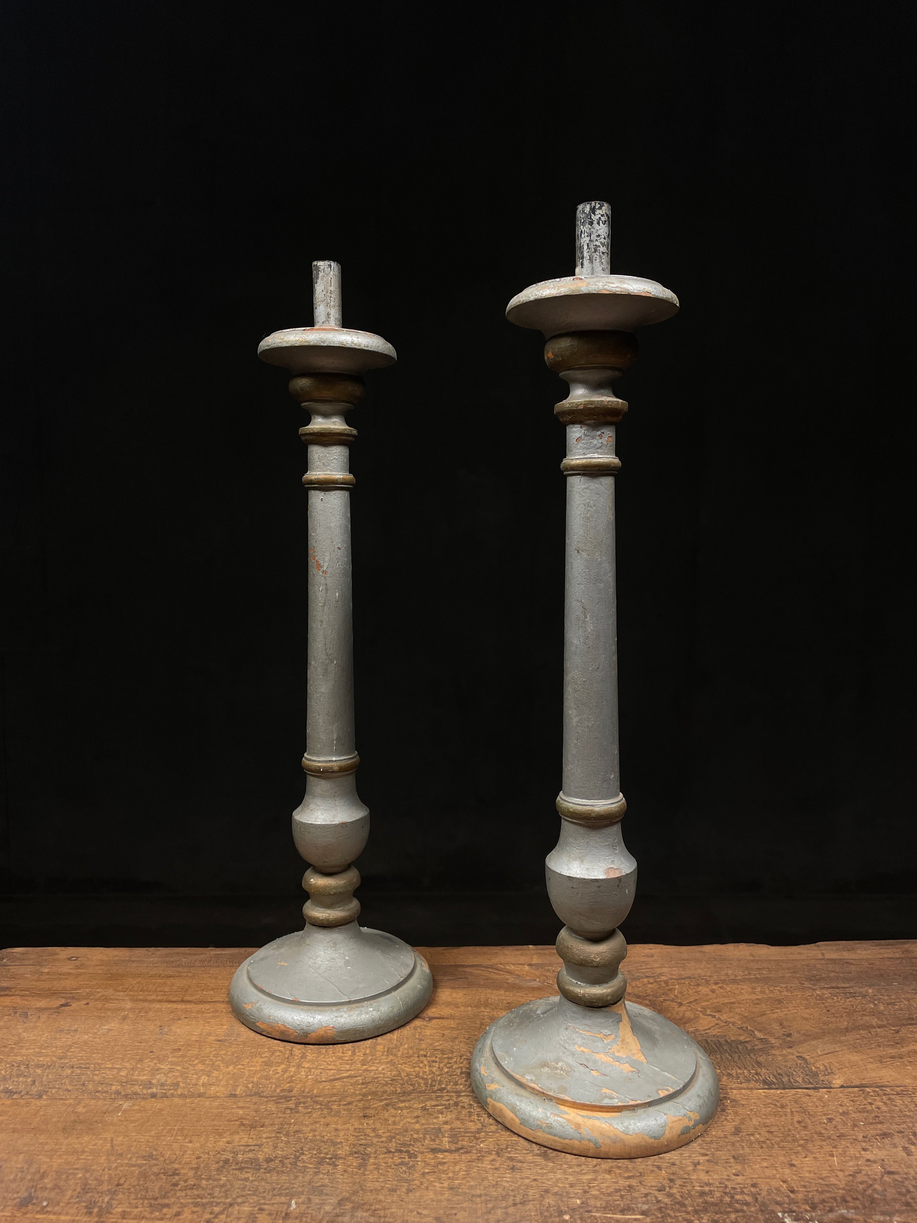 1930 Set of 2 Wooden Church Candlesticks