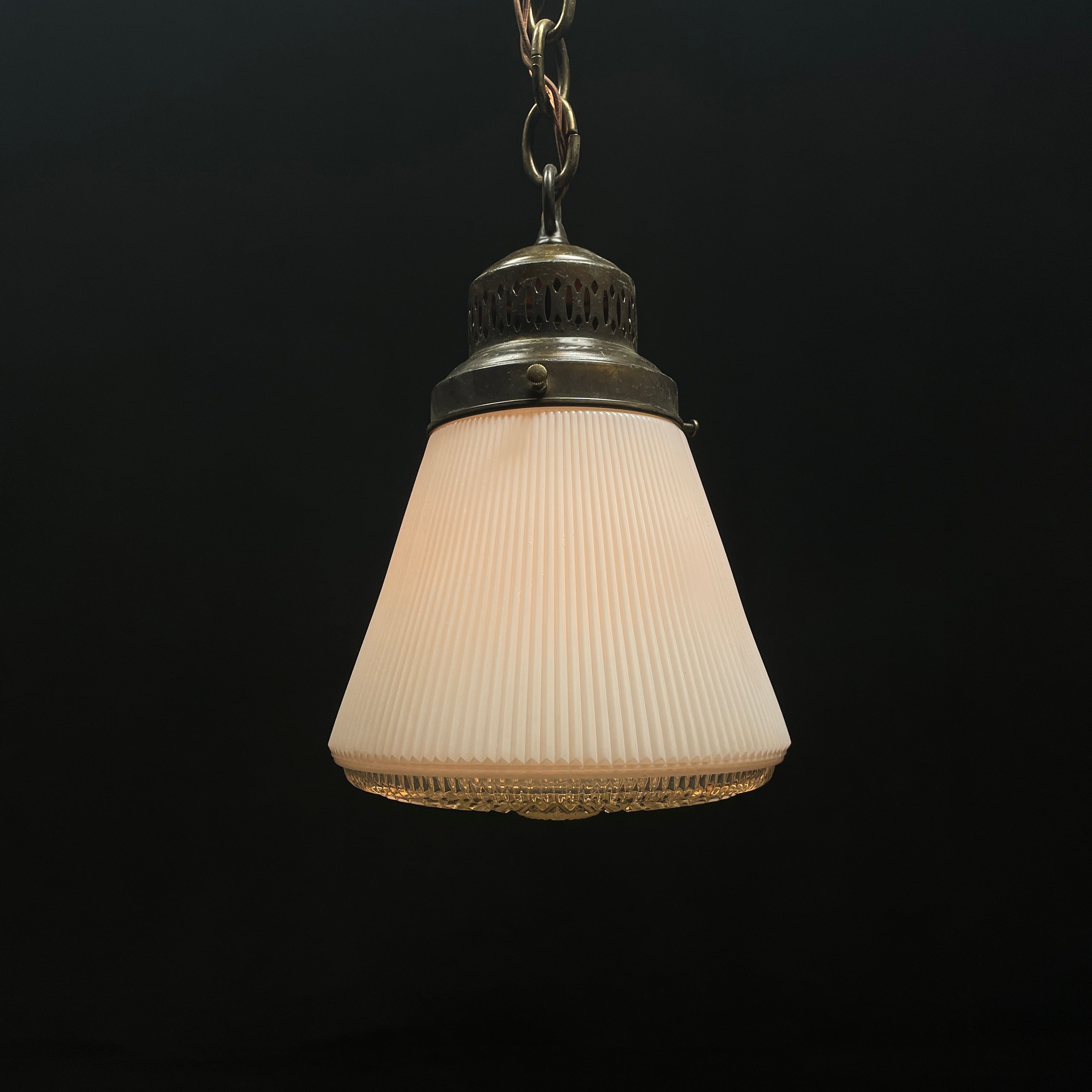 Art Deco Brass Pendant Light with Milk Glass Shade