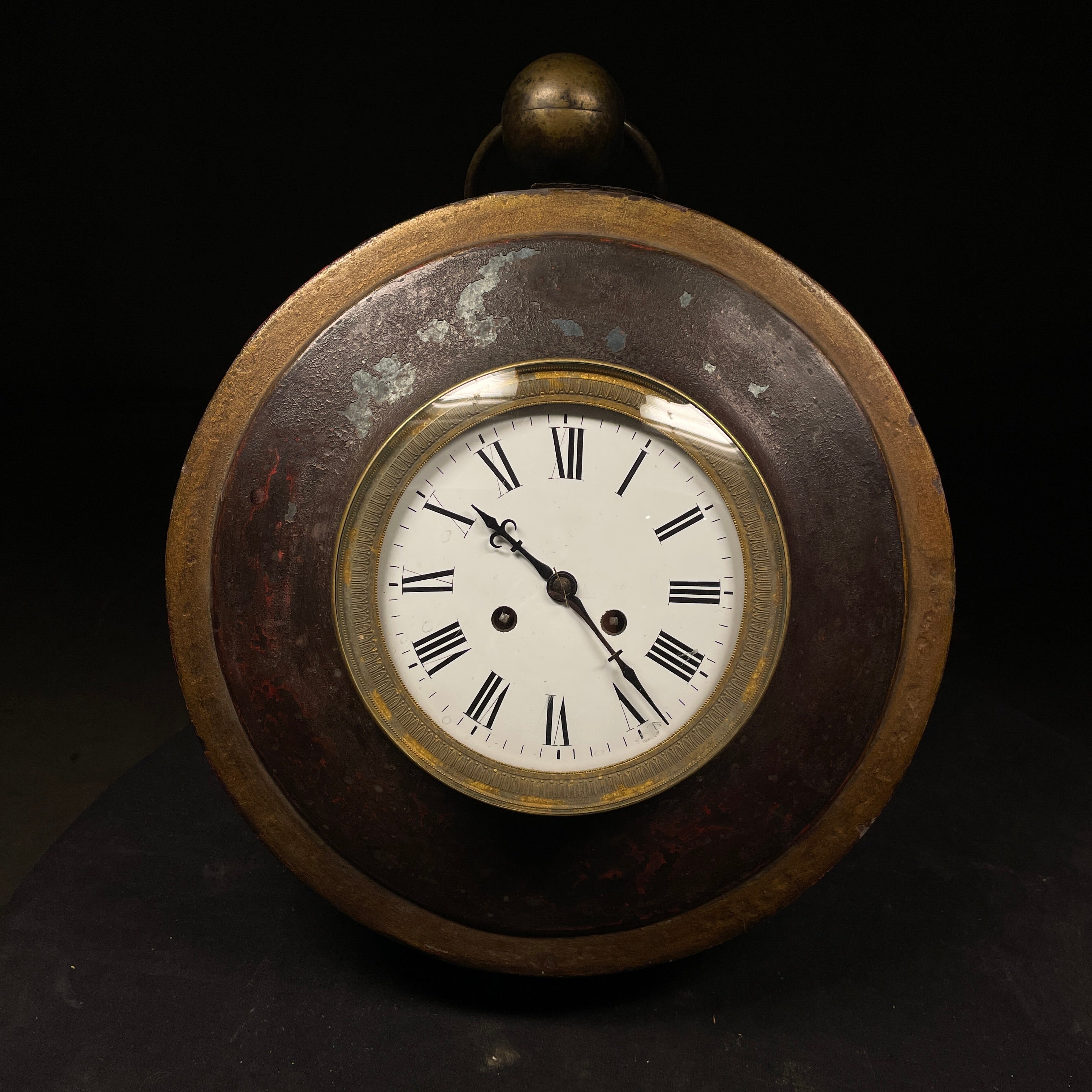 19th C French Metal Wall Clock with Original Surface