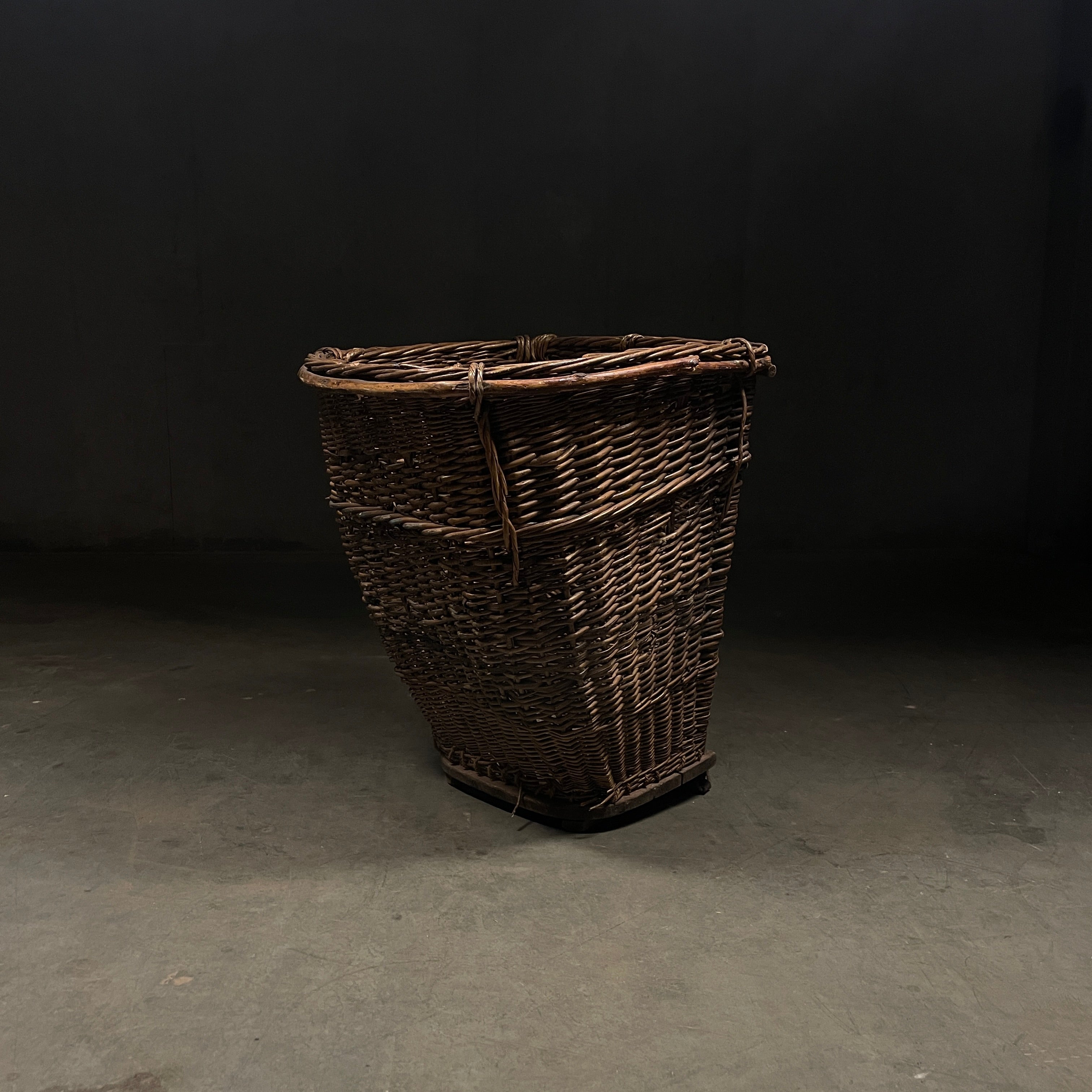 Large French Grape Harvest Basket with Leather Straps