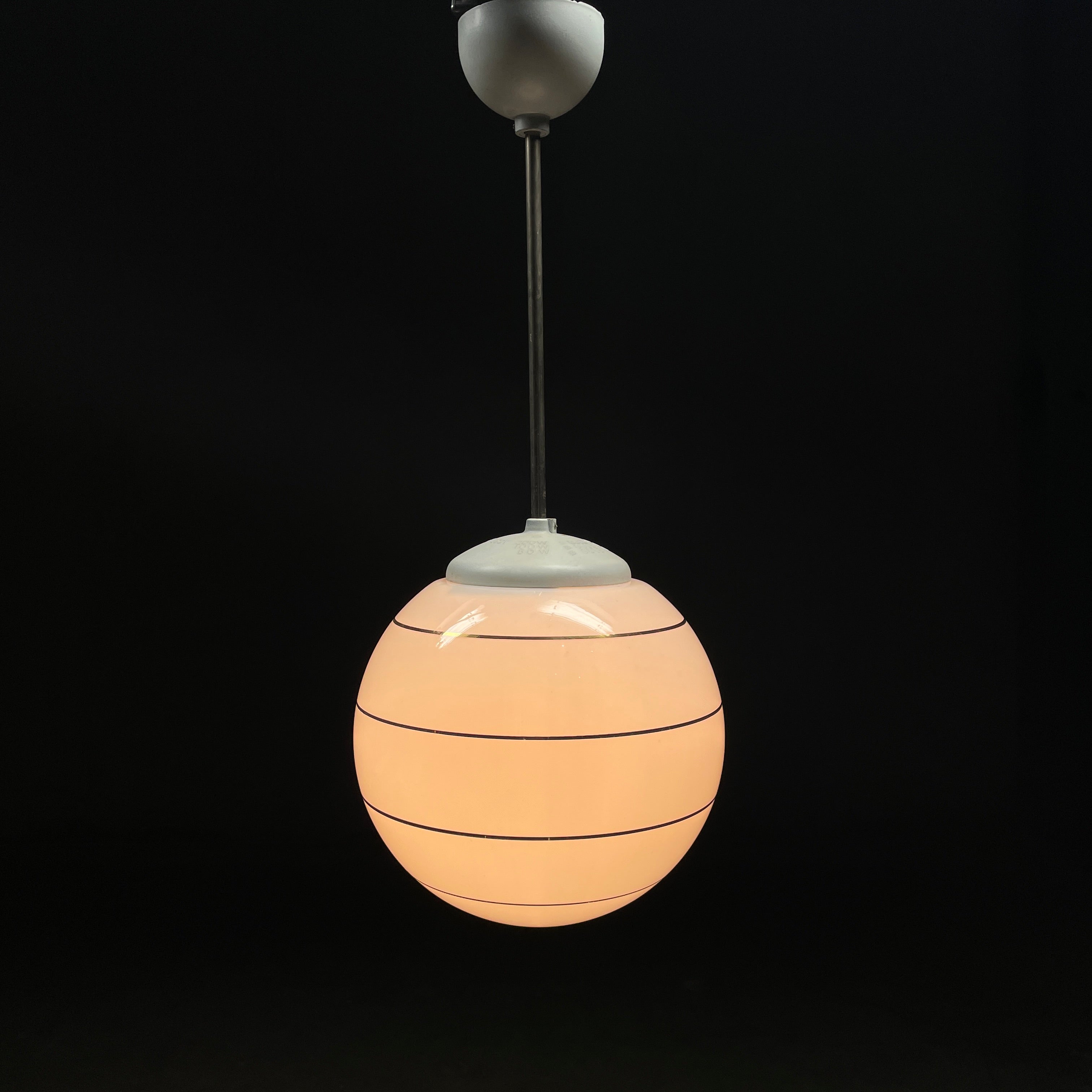 Mid Century Modern Pendant Light with Gold Detailed Globe