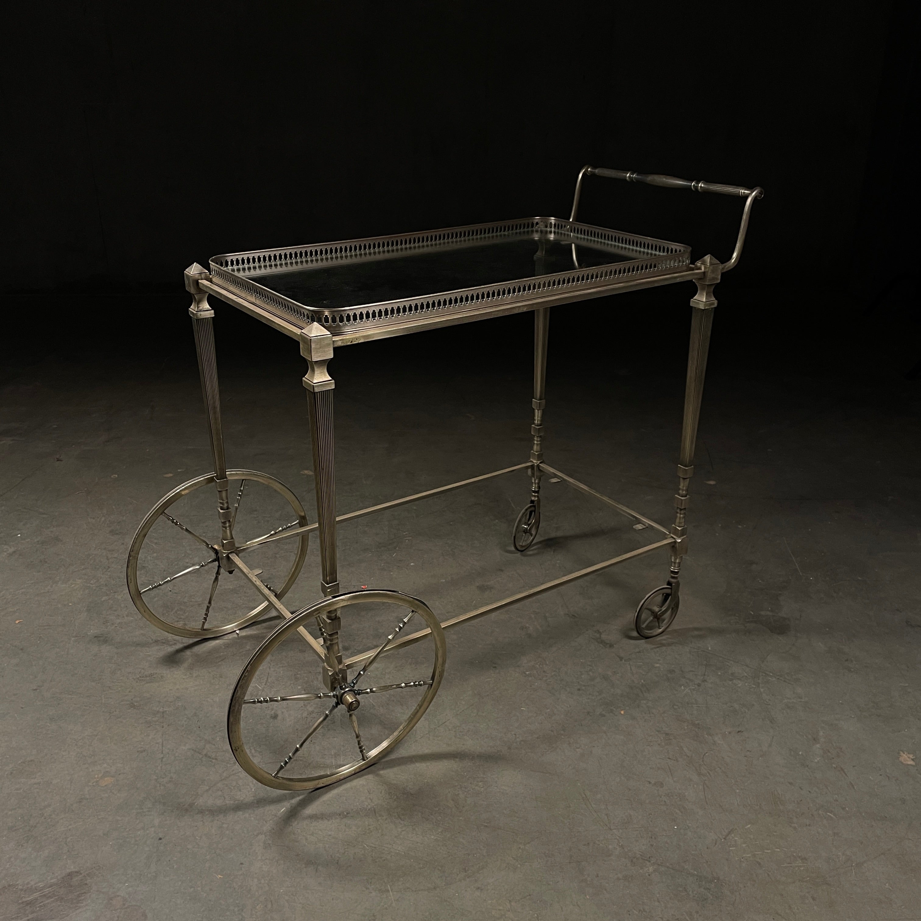 1950 Neoclassical Style Brass Drinks Trolley Bar Cart