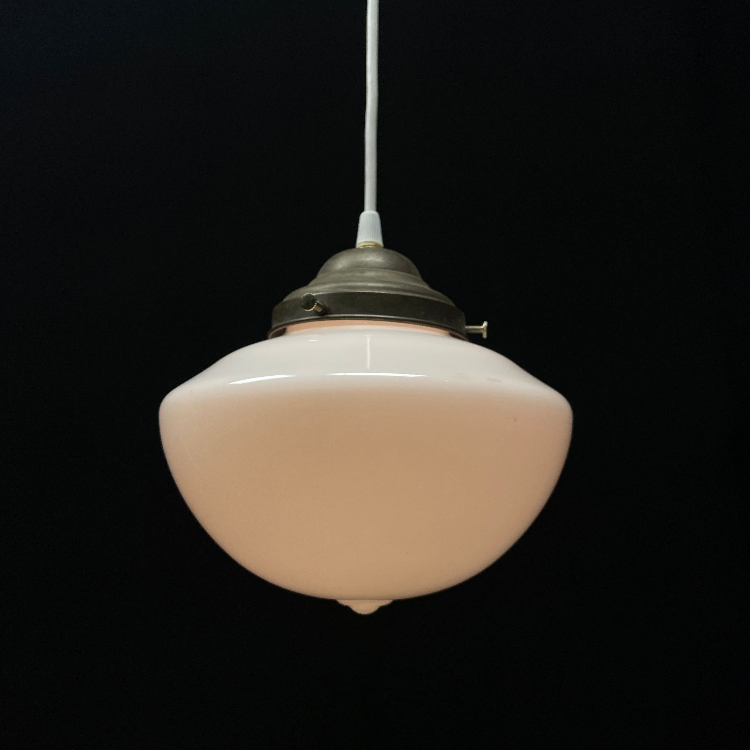 Single Small Brass Pendant Light with Milk Glass Globe